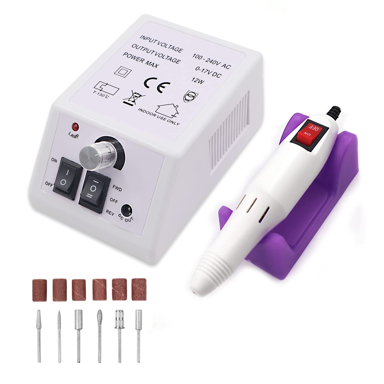 FATUXZ Professional Electric Nail Drill Kit - 20000 RPM Adjustable Nail File Machine for Manicure & Pedicure - Acrylic Nail Tools with 6 Bits (White) - Perfect for Home Salon, Nail Art & DIY Nail Care