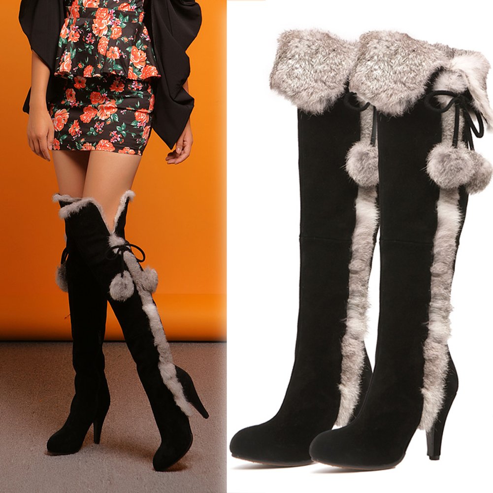 APHNUS Women's Winter Fur Snow Boots - Tall Over The Knee Thigh High Boots for Cold Weather, Snow Days & Fashion Outfits