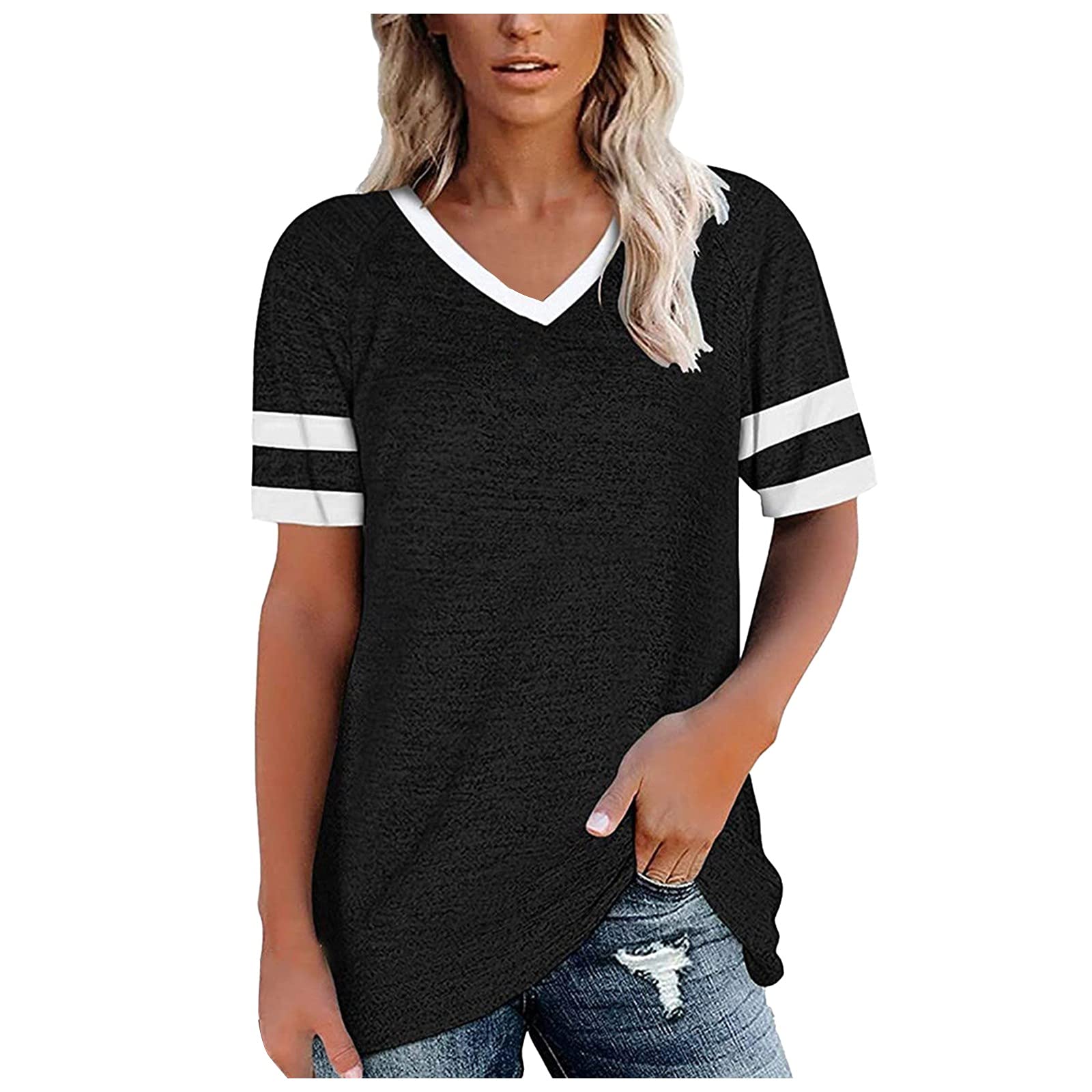 Sexy Casual Striped T-Shirts for Women - Loose Fit Graphic Tee Oversized Shirt - Perfect for Everyday Wear, Date Nights & Weekend Outfits
