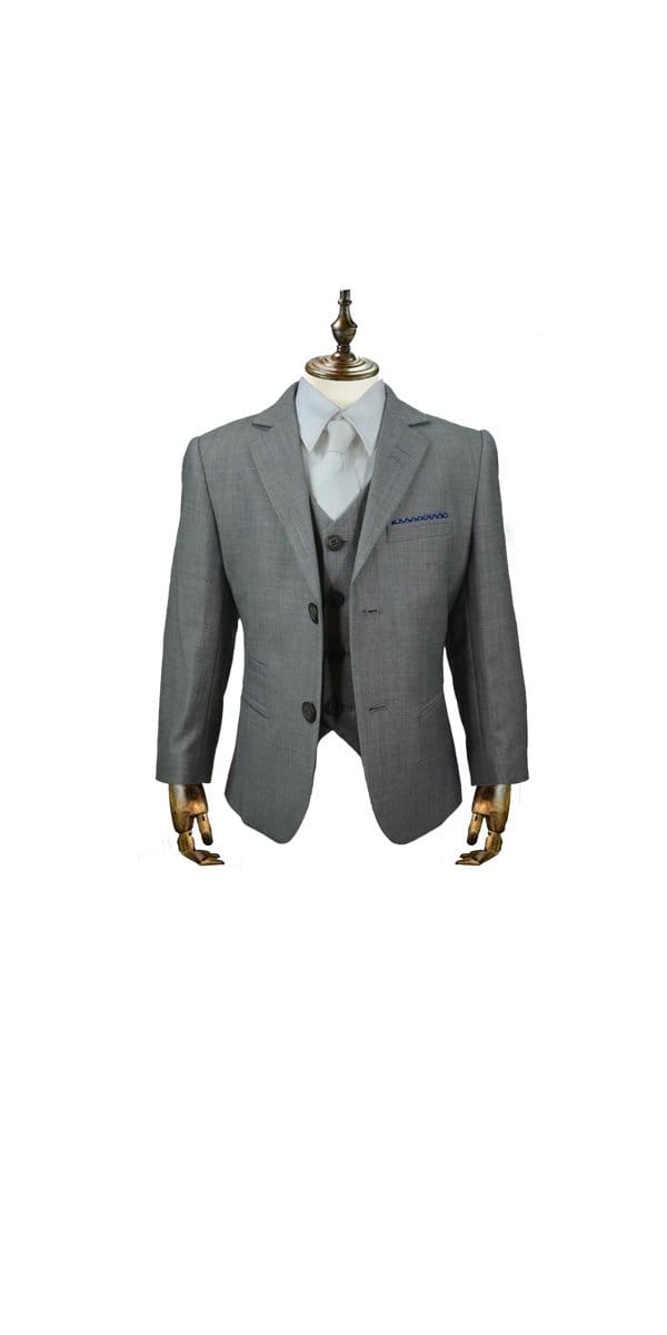 Cavani Reegan Boys 3-Piece Grey Slim Fit Suit Set - Formal Wear for Weddings, School Events & Special Occasions