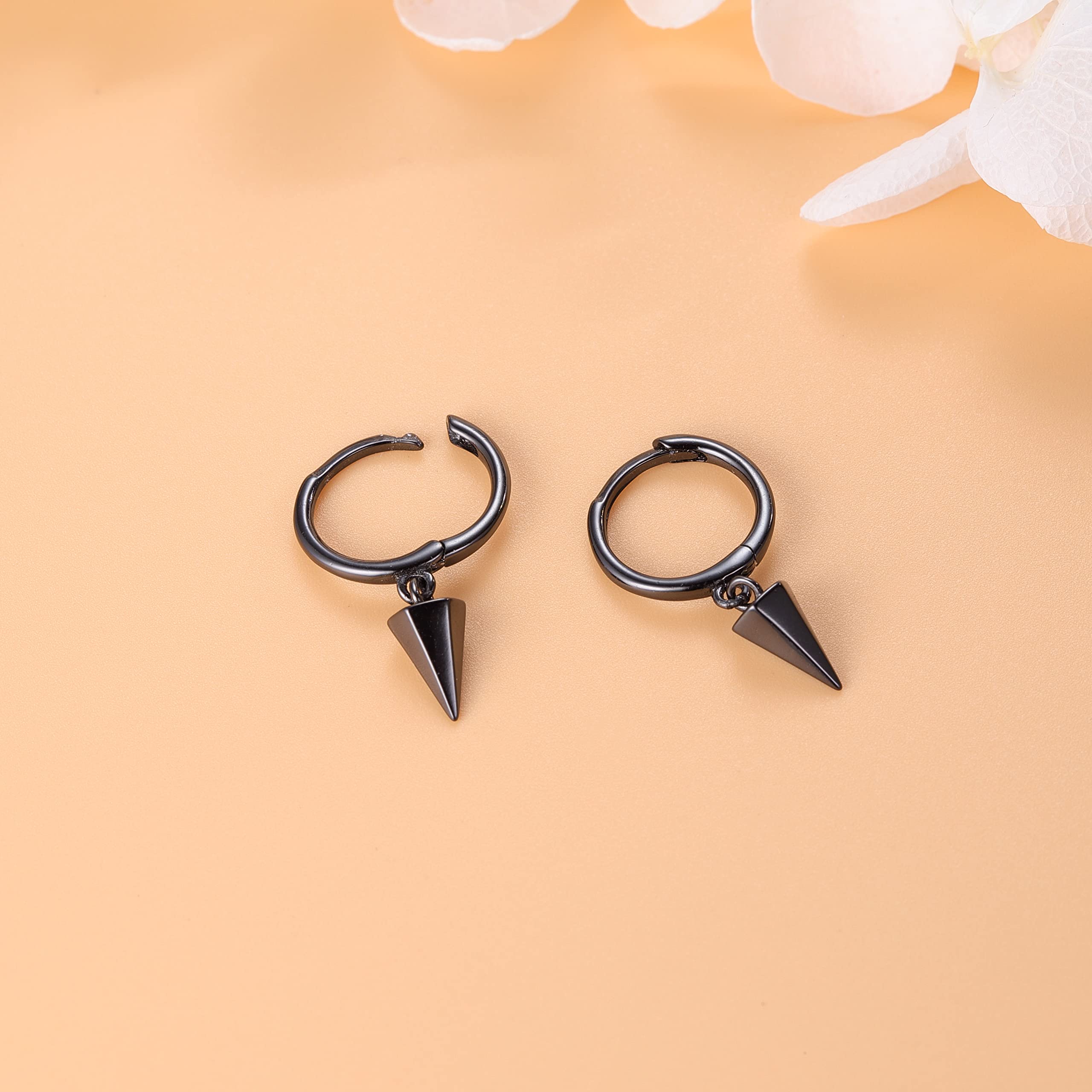 SLUYNZ Sterling Silver Spike Hoop Earrings for Women & Teens - Geometric Small Huggie Earrings with Drop Design - Perfect for Everyday Wear, Parties & Gifts