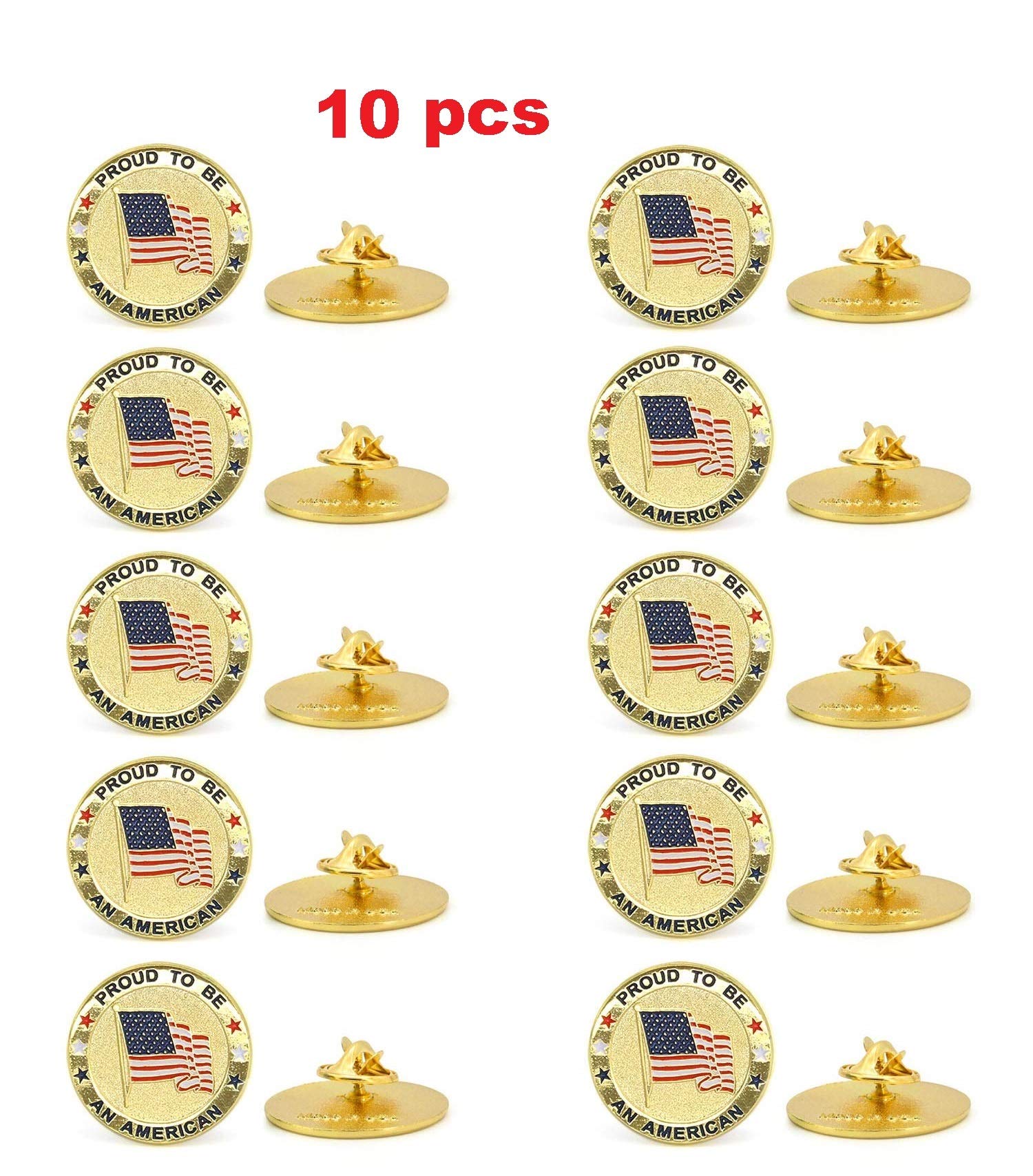 10 Pack Round American Flag Pins - Gold USA Flag Lapel Pins for Memorial Day, Independence Day, Veterans Day & Patriotic Events - Perfect for Suits, Hats, Bags & Gifts