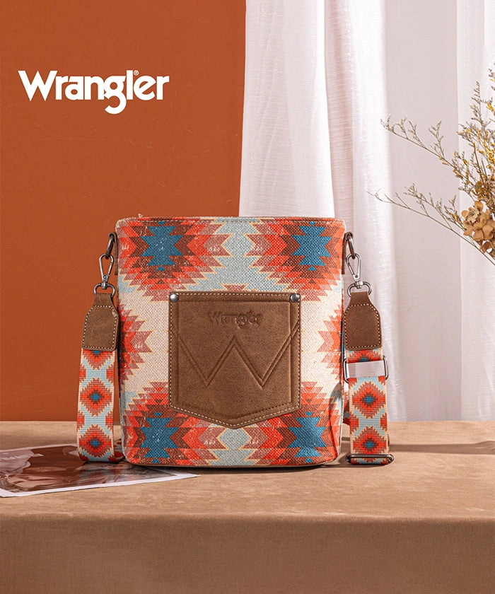 Wrangler Dual-Sided Print Canvas Shoulder Bag for Men & Women - Stylish Crossbody Purse for Travel, Work, and Everyday Use