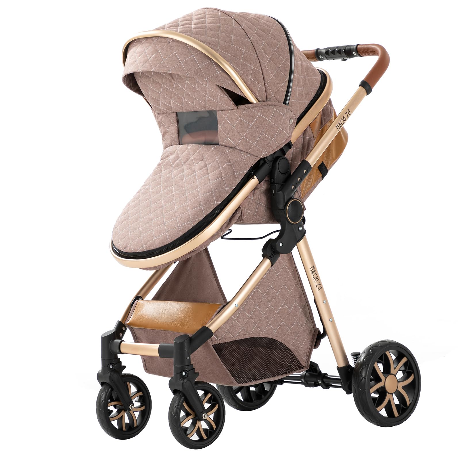 2 in 1 Convertible Baby Stroller with Bassinet - Reversible Standard Pram, Portable Foldable Pushchair & Infant Buggy for Newborn to Toddler | Perfect for Travel, Shopping & Outdoor Walks (Khaki)