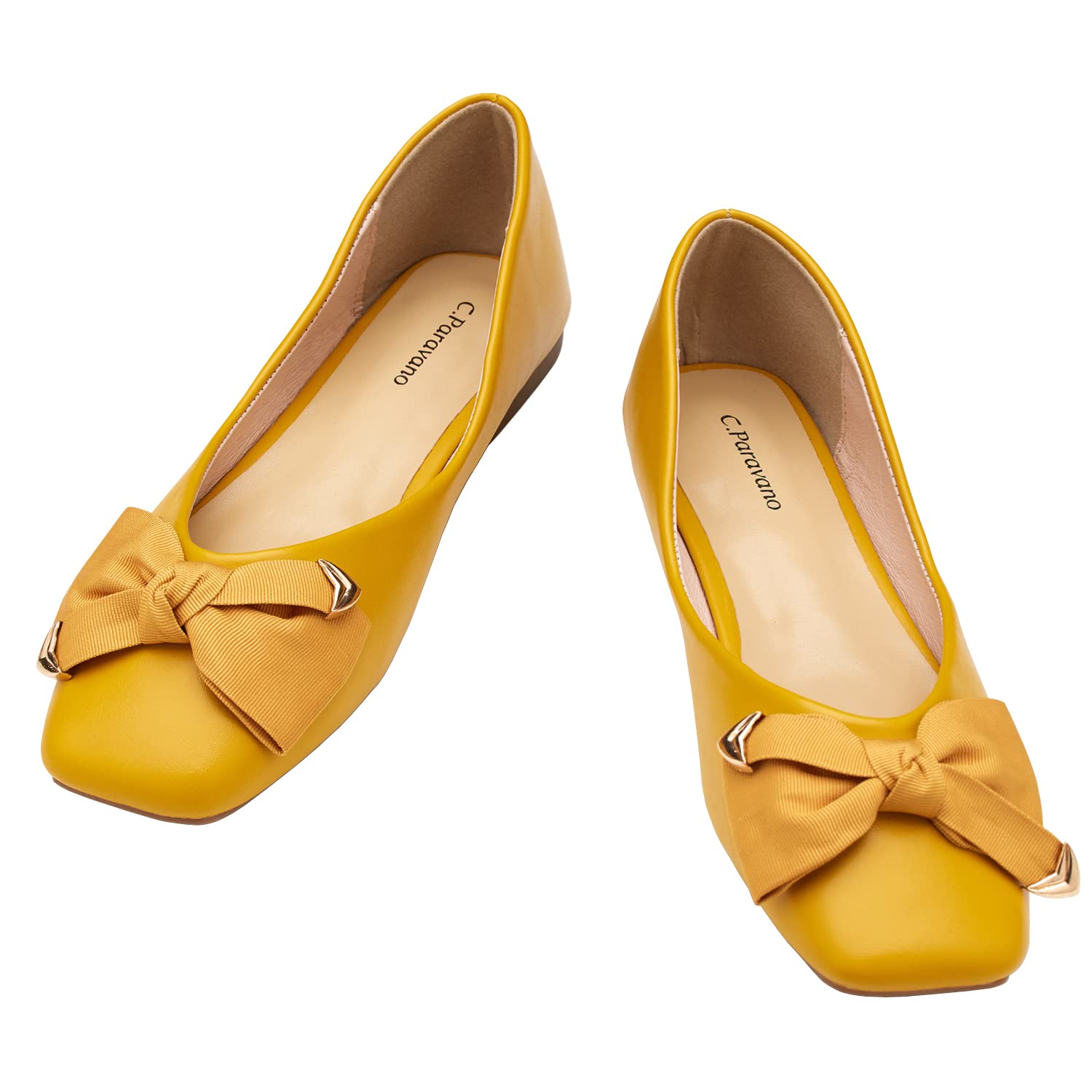 C.Paravano Women's Square Toe Flats - Patent Leather Ballet Shoes for Women, Comfortable Black Work Flats for Office, Walking & Casual Wear