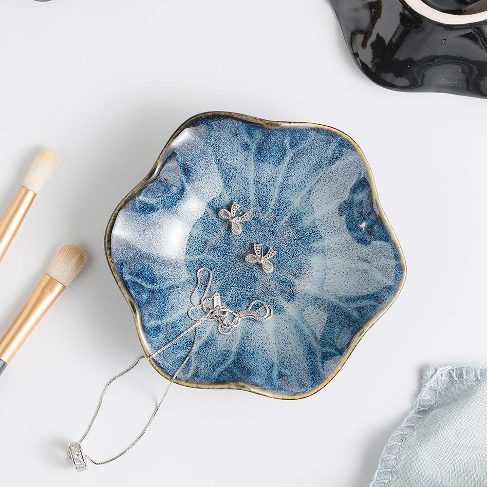 Leaf-Shaped Jewelry Tray & Ring Holder - Elegant Earring Stand, Key Bowl & Trinket Dish - Perfect Women's Birthday Gift & Friend Present (Blue) - Ideal for Bedroom Vanity, Bathroom Organization & Gift Giving