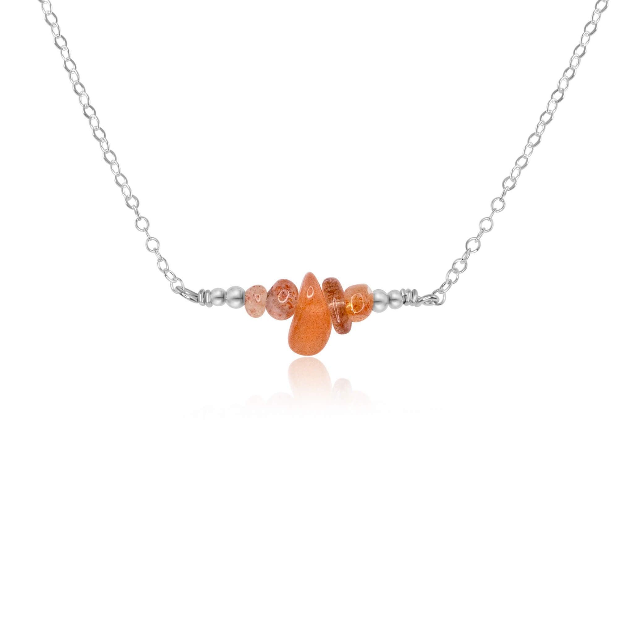 Sunstone Chip Bead Bar Necklace - Natural Gemstone Jewelry for Women, Healing Crystal Pendant with Adjustable Chain - Perfect for Meditation, Yoga & Spiritual Gifts