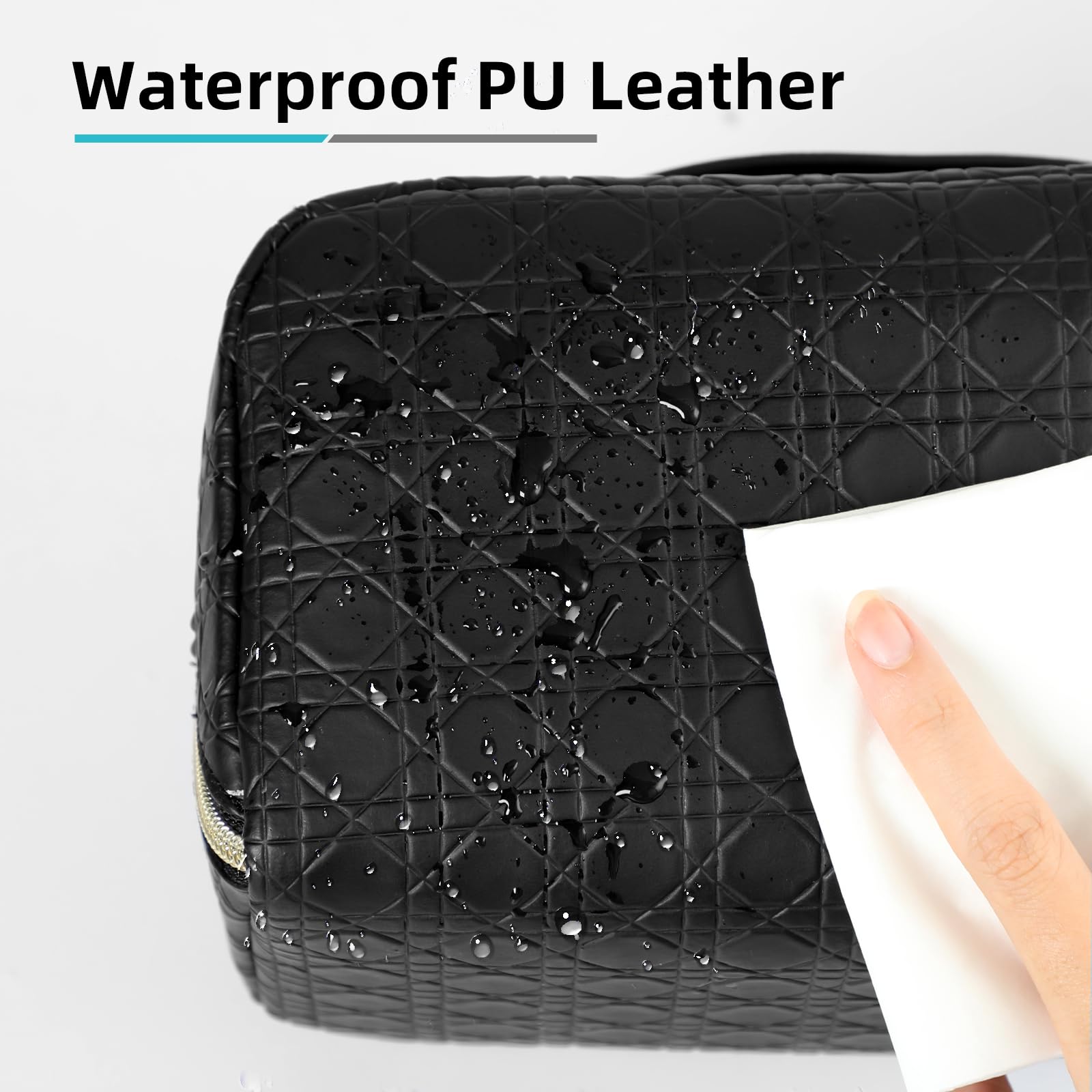 Large Capacity Waterproof Travel Makeup Bag for Women - PU Leather Cosmetic Organizer with Divider, Portable Toiletry Case (Black) | Perfect for Air Travel, Gym, Vacation & Daily Use