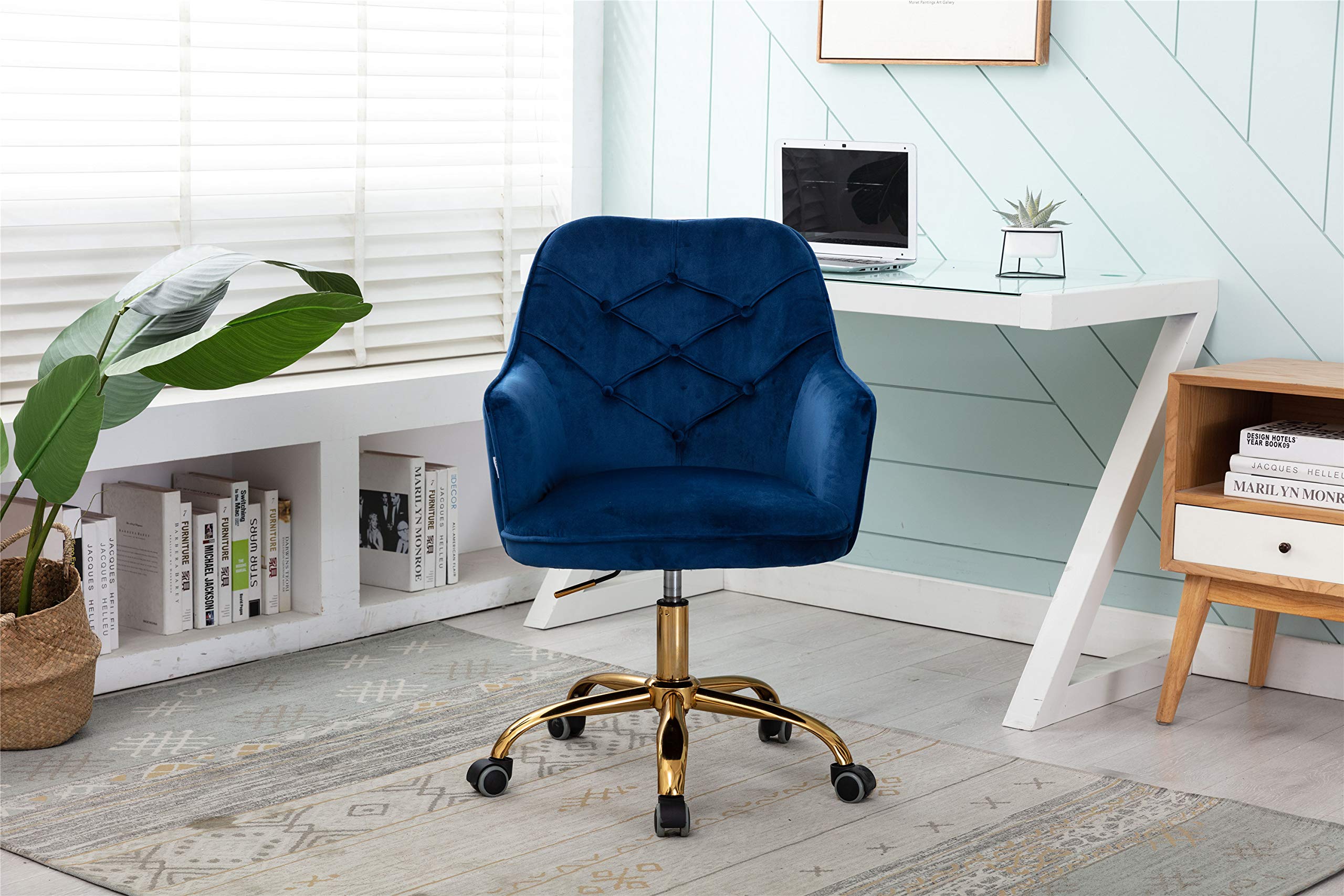 Luxury HomVent Velvet Office Chair with Tufted Back - Adjustable Swivel Desk Chair with Golden Metal Base for Home Office, Bedroom & Living Room | Perfect for Work, Study & Relaxation