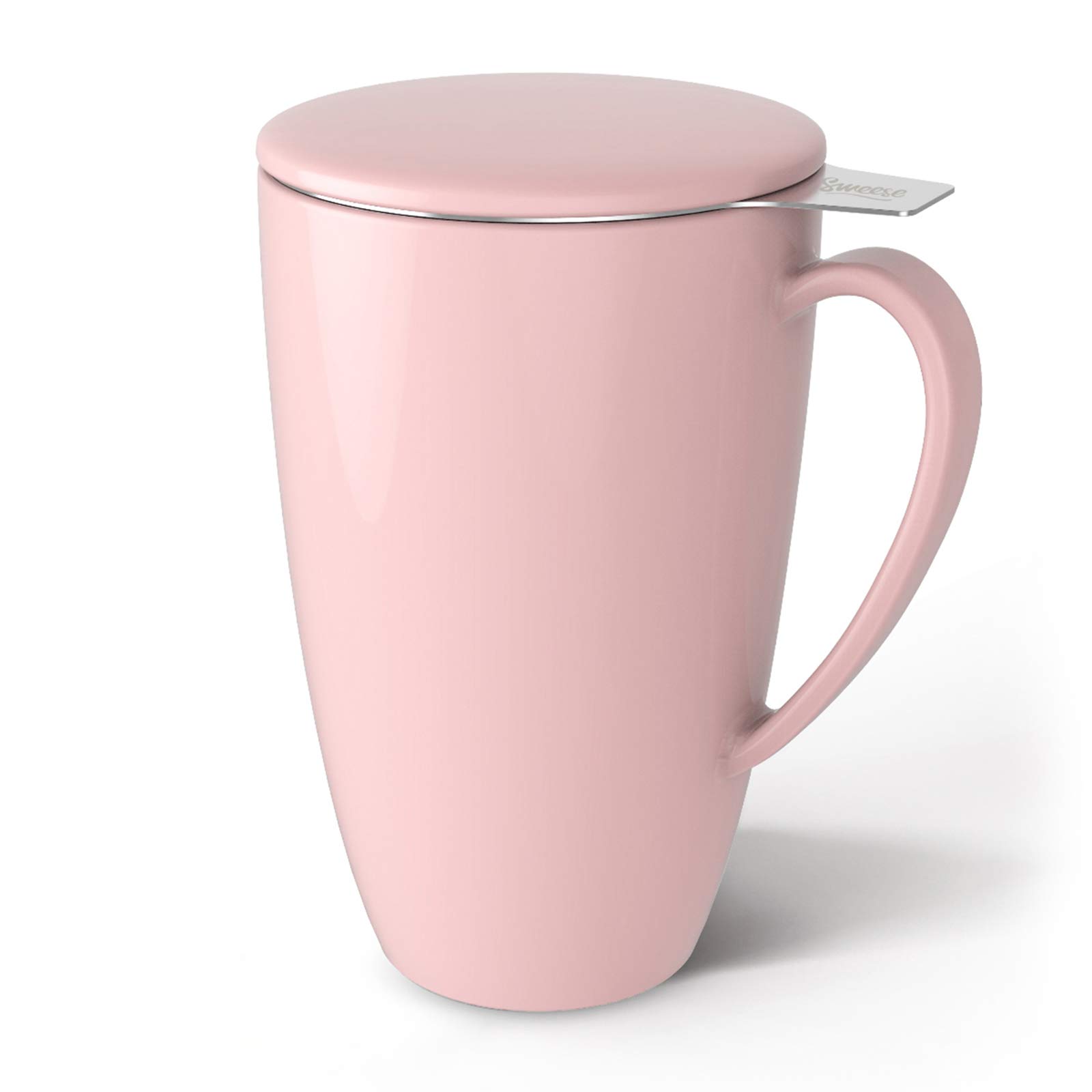 Sweese 15 oz Porcelain Tea Mug with Infuser & Lid - Premium Loose Leaf Tea Cup for Tea Enthusiasts, Elegant Pink (201.108) - Perfect for Home, Office & Relaxing Tea Time Gifts