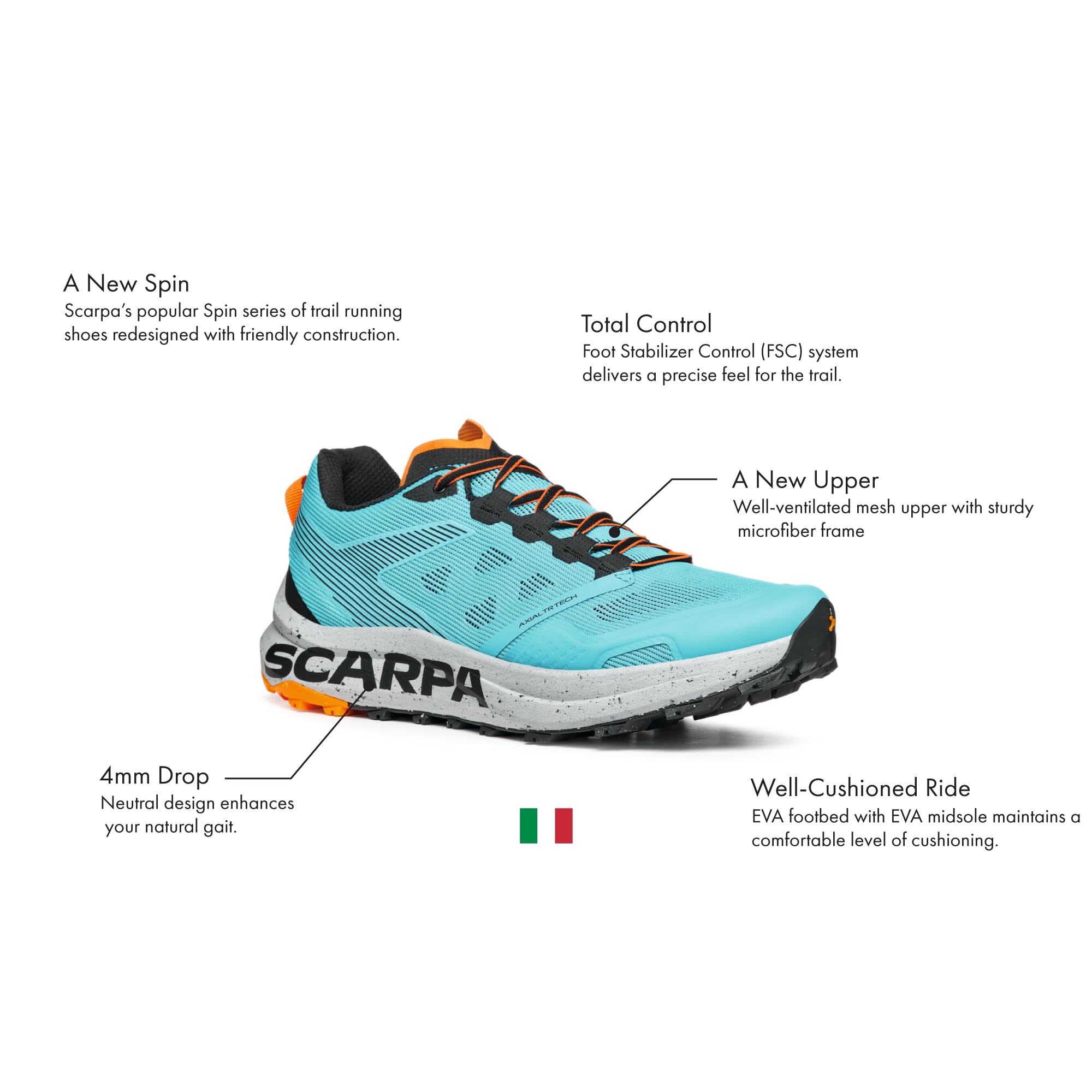 SCARPA Spin Planet Men's Trail Running Shoes - Blue/Black Size 44 | Lightweight & Durable for Hiking, Jogging & Outdoor Adventures