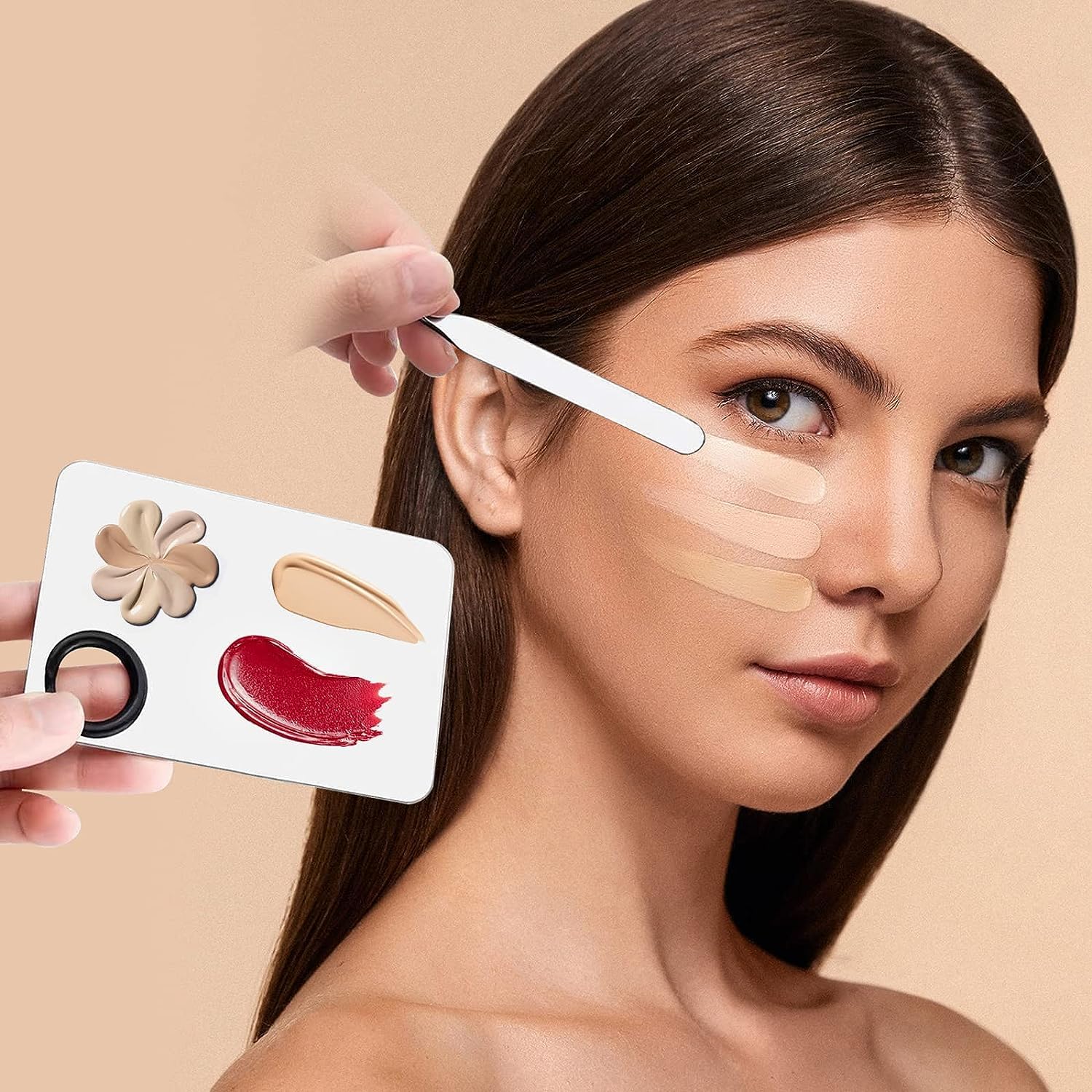INOG Professional Stainless Steel Makeup Spatula & Palette Set - Korean Beauty Tool for Foundation, Creams & Cosmetics (Includes 6 Powder Puffs + 1 Spatula + 1 Rectangle Palette) - Perfect for Makeup Artists, Salon Use & Home Beauty Routines