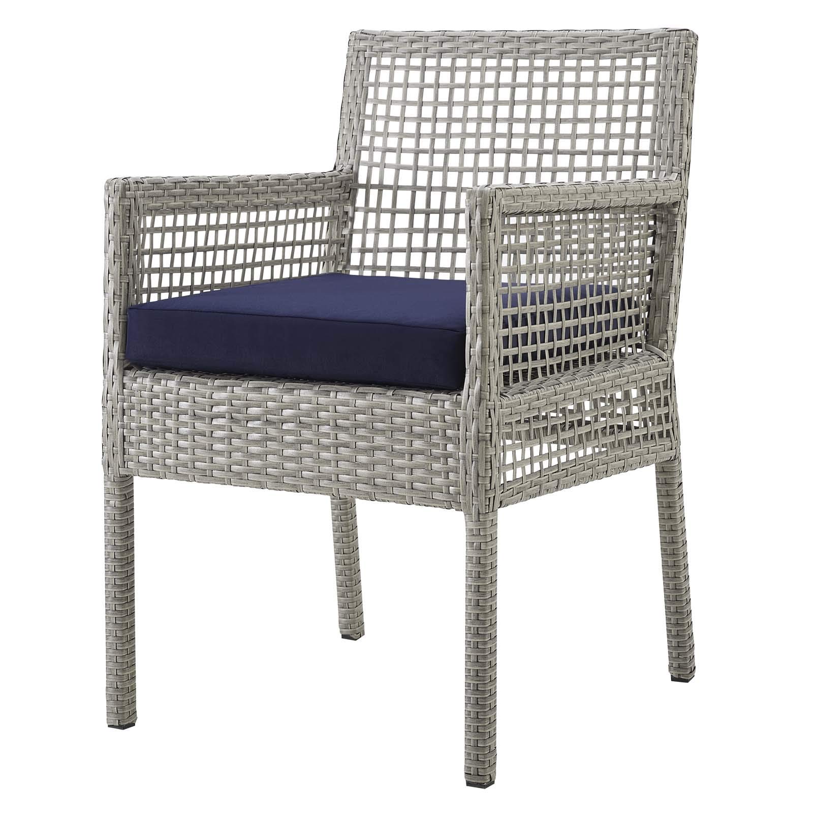 Modern Contemporary Outdoor Patio Dining Chair - Rattan Wicker Armchair with Cushion, Gray - Perfect for Balcony, Garden, Poolside & Backyard Relaxation
