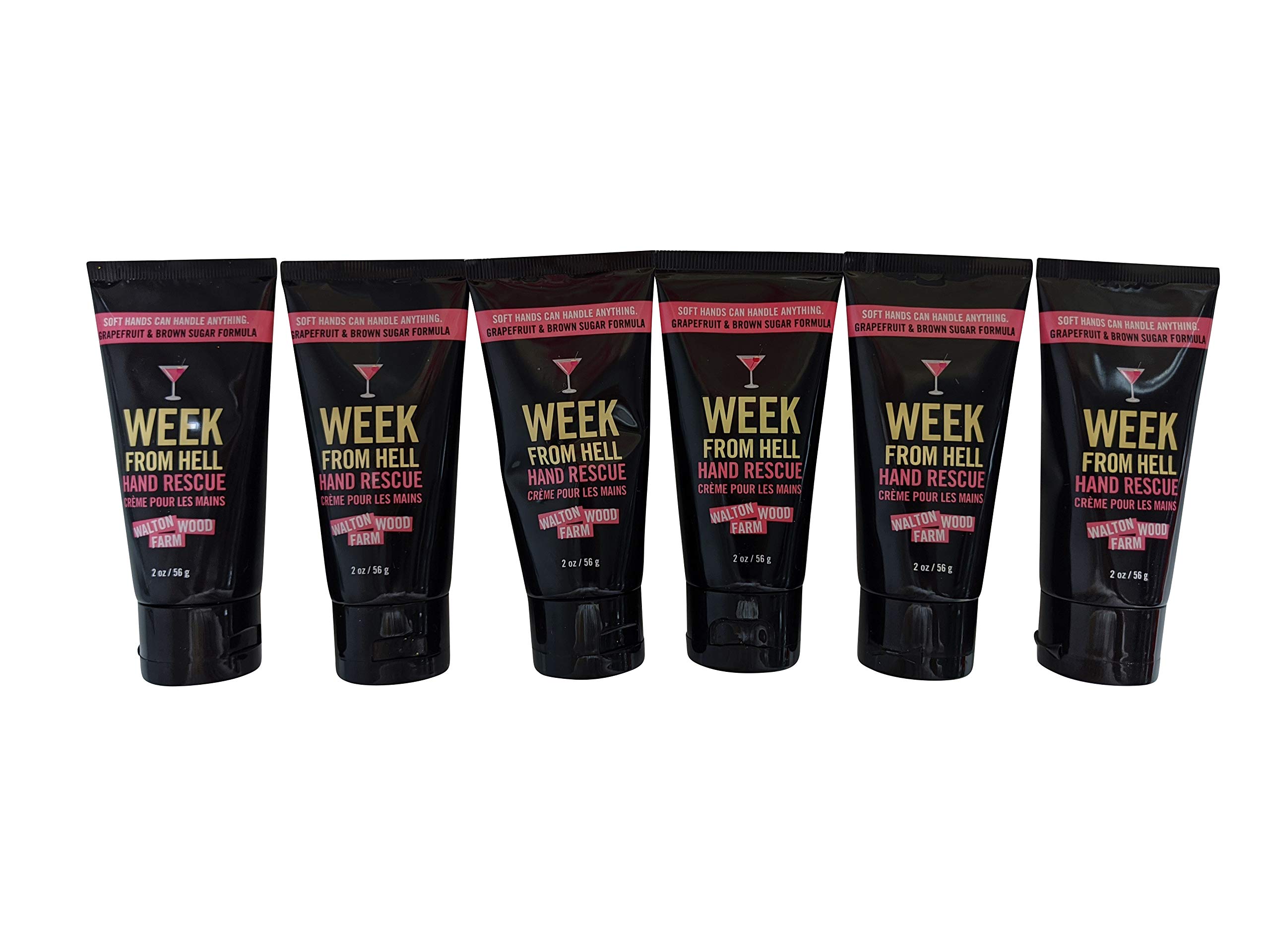 Walton Wood Farm Hand Rescue Tube 6 Pack - Grapefruit & Brown Sugar Scented Vegan Hand Cream, Paraben-Free, 2 oz - Perfect for Dry Skin Care, Gift Sets & Travel Essentials