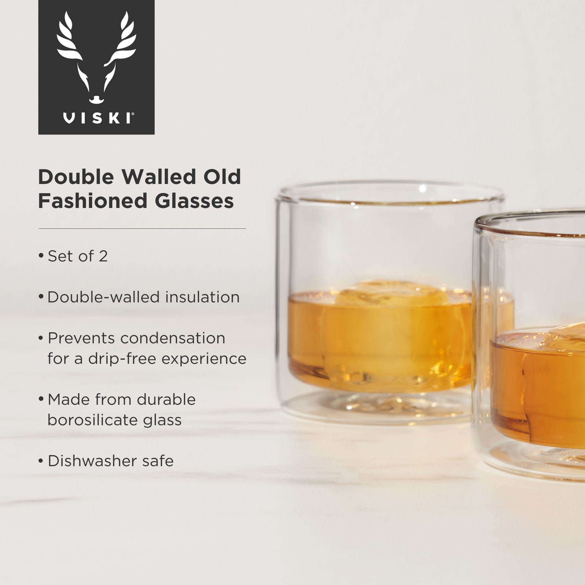 Premium Double Walled Old Fashioned Whiskey Glasses Set of 2 - Heavy Base Cocktail Glasses for Bourbon, Scotch & Whiskey - Perfect for Home Bar, Gifts & Entertaining