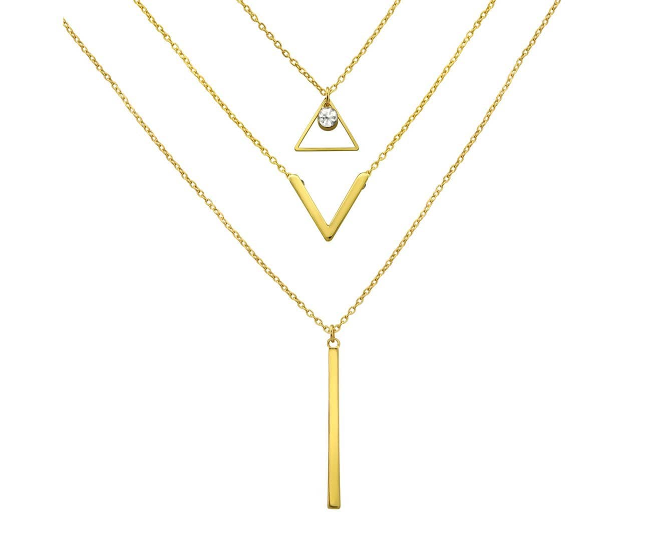 Elegant Gold Plated Geometric Layered Necklace for Women - Trendy Layered Pendant Jewelry Gift for Birthday, Anniversary & Special Occasions