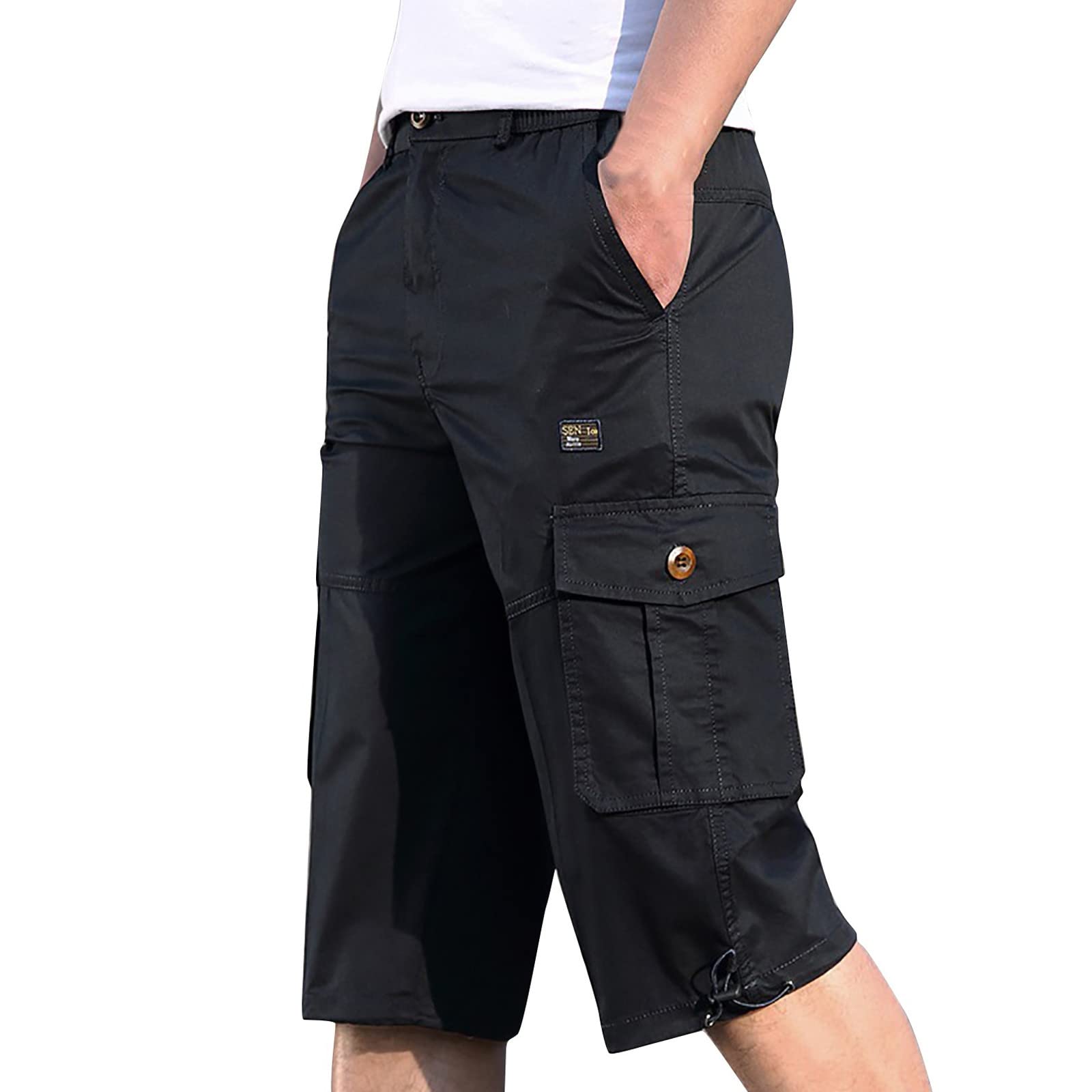 QWENTMTNTY Men's Cargo Shorts with Multiple Pockets - Athletic Fitness Workout Shorts for Gym, Running & Casual Wear - Breathable Summer Shorts in Black for Bodybuilding & Outdoor Activities