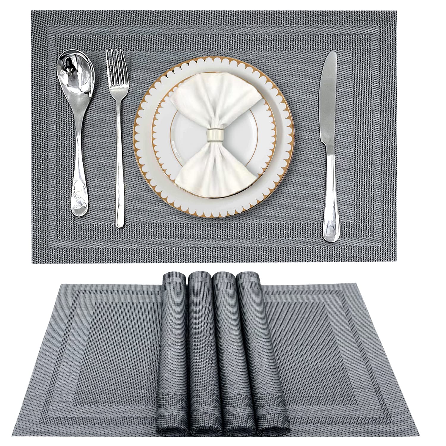Premium Heat-Resistant & Stain-Resistant Placemats Set of 4 - Non-Slip Woven Vinyl Table Mats 18