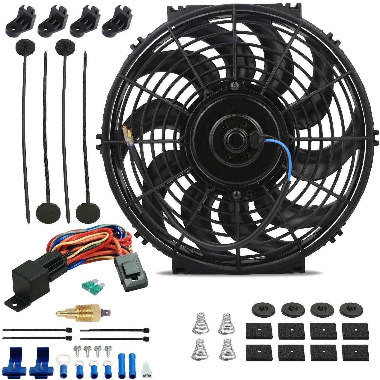 12-13 Inch 90W High-Power Electric Cooling Fan with Grounding Wire & Adjustable Thermostat Temperature Switch Kit - Perfect for Car Radiator Cooling, Home HVAC Systems, and Industrial Equipment Ventilation