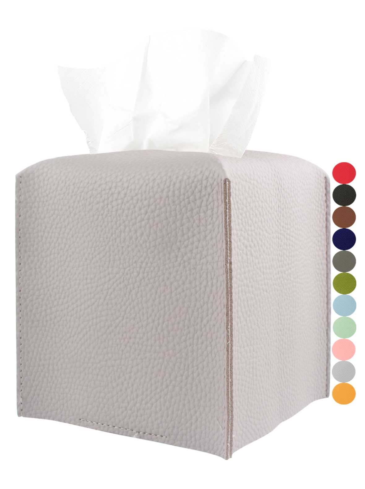 JESMINI Modern PU Leather Tissue Box Cover – Light Purple Square Design with Bottom Belt, Decorative Holder for Bathroom Vanity, Nightstand & Office Desk (5x5x5 inches) – Perfect for Home Decor & Gift Giving