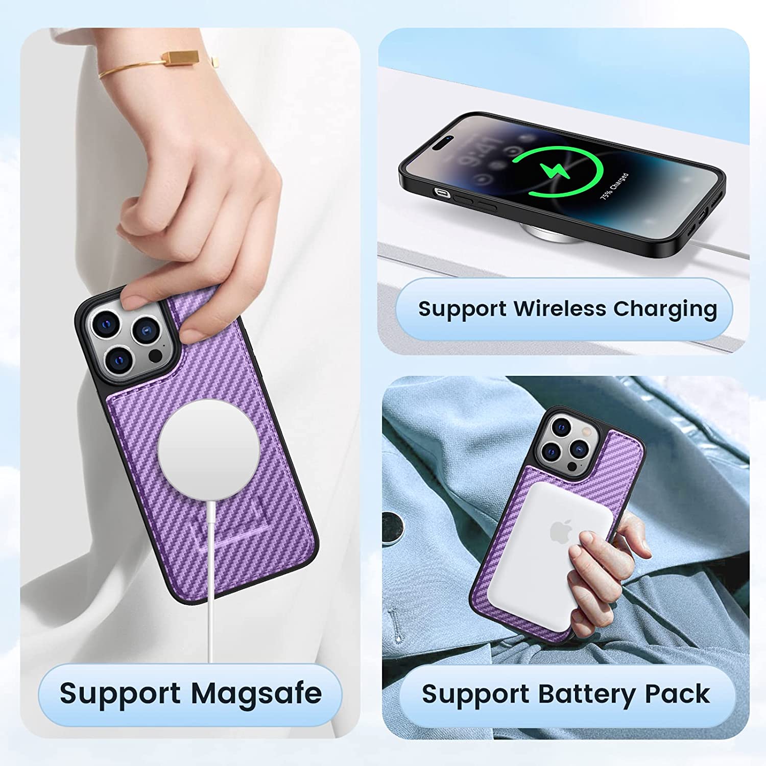 Premium iPhone 14 Pro Max Wallet Case [6.7 Inch] - Anti-Scratch Protection | Purple Luxury Cover for Everyday Use & Travel Protection