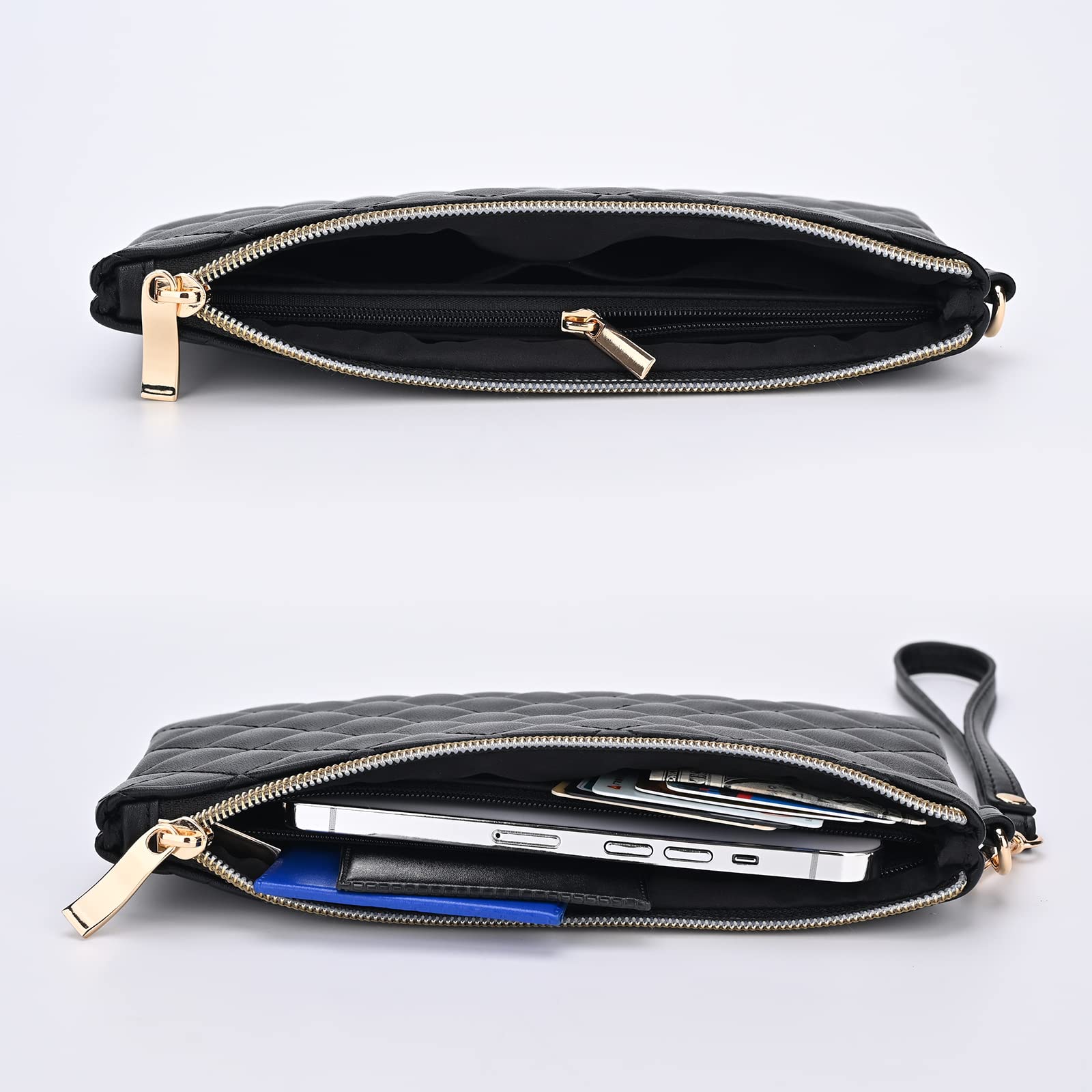 Quilted Vegan Leather Wristlet Purse for Women - Zip Clutch Bag with Strap for Evening, Party & Daily Use | Fashionable Crossbody Pouch for Phone, Cards & Essentials