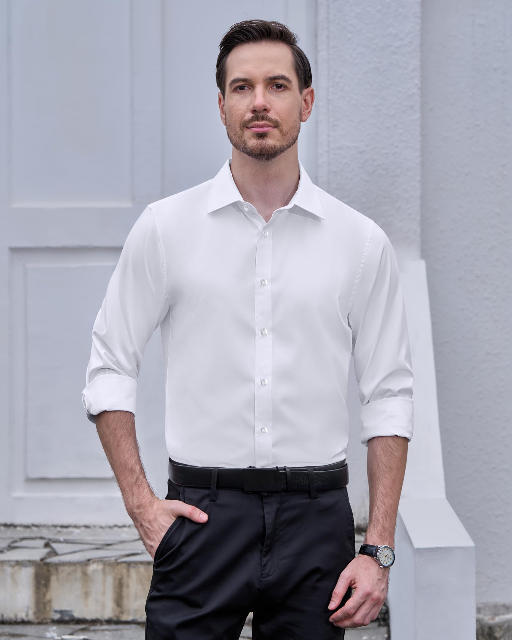 Stain Shield Men's Long Sleeve Dress Shirts - Slim Fit Casual Button Down Shirts for Big & Tall - Perfect for Office, Business Meetings & Formal Events