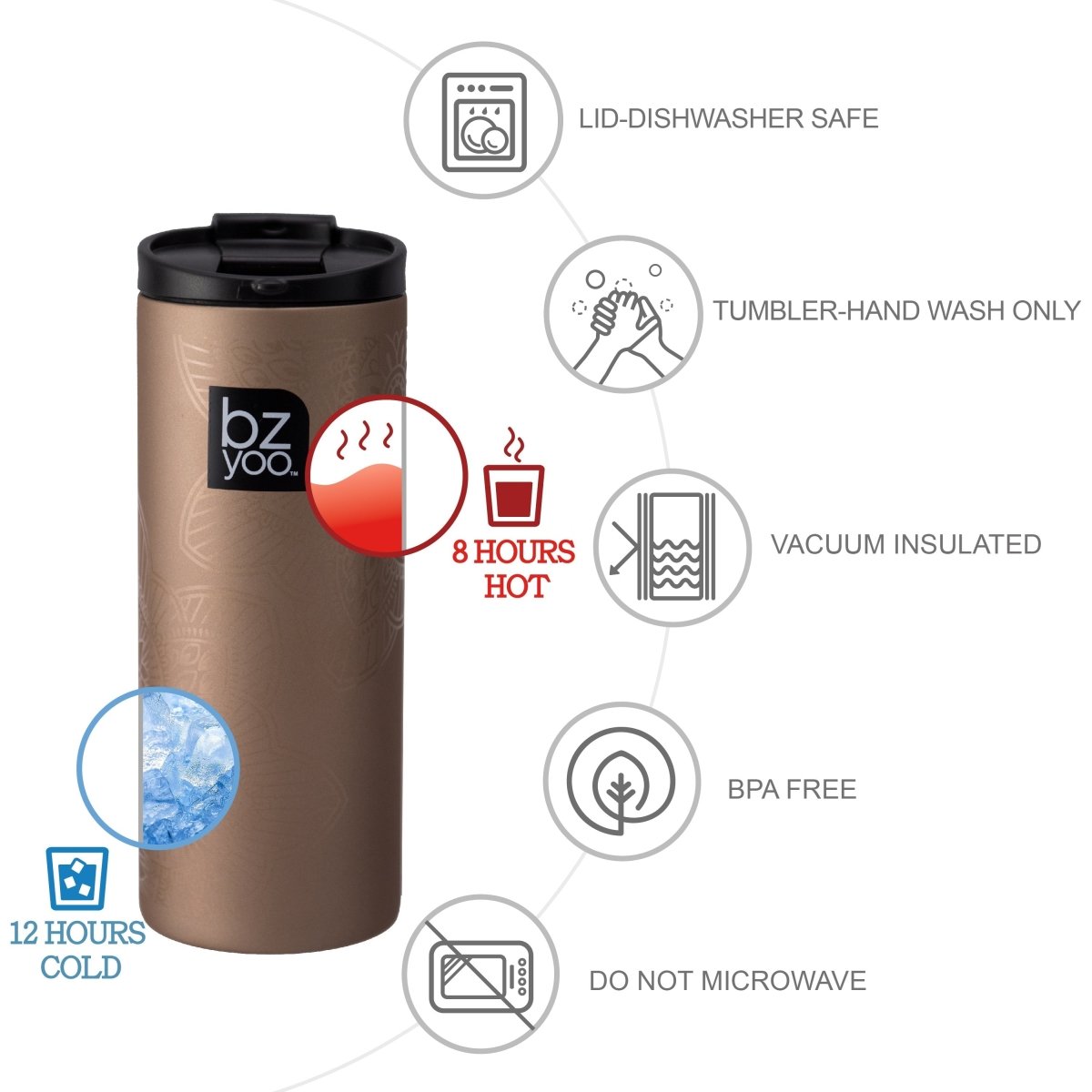 12oz Stainless Steel Vacuum Insulated Tumbler with Double Wall - Gold | Hot & Cold Drink Cup for Coffee, Tea, Smoothies | Perfect for Office, Travel, Camping & Outdoor Activities