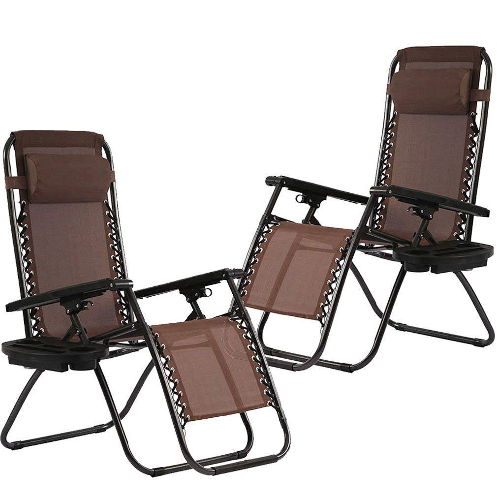 Premium Zero Gravity Recliner Chairs 2-Pack - Heavy Duty Adjustable Outdoor Lounge Chairs with Cup Holder & Pillows, Supports 250Lbs - Perfect for Patio, Poolside, Beach, Backyard Relaxation & Sunbathing - Brown Folding Chaise Lounge Set