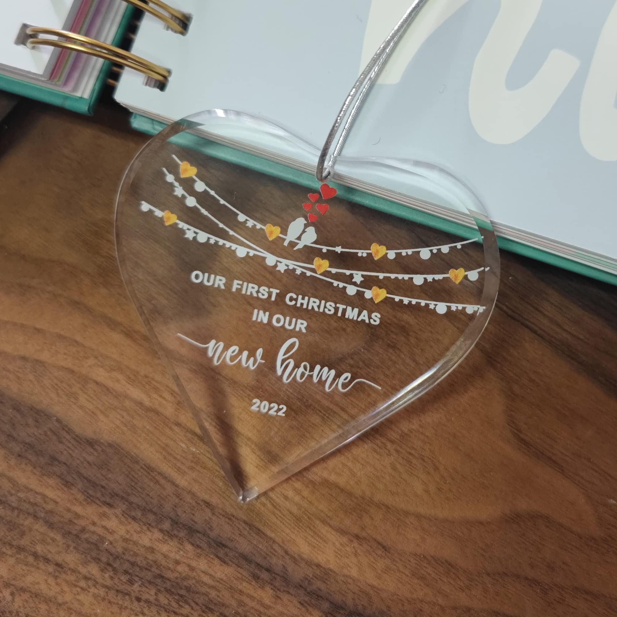 Crystal Glass Heart Shape Christmas Ornament - First Home Keepsake for Newlyweds & Housewarming Gift | Perfect for Holiday Decor, Wedding Anniversary & Christmas Tree Decoration