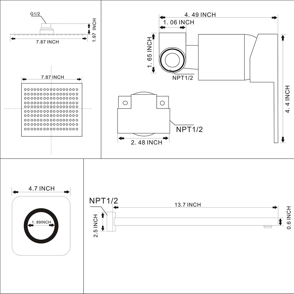 Matte Black Shower Faucet Set - Single Function Shower Trim Kit with Rough-in Valve & Square Rain Shower Head System | Extra Long Shower Arm for Modern Bathroom | Perfect for Spa-Like Showers and Luxury Bathroom Upgrades