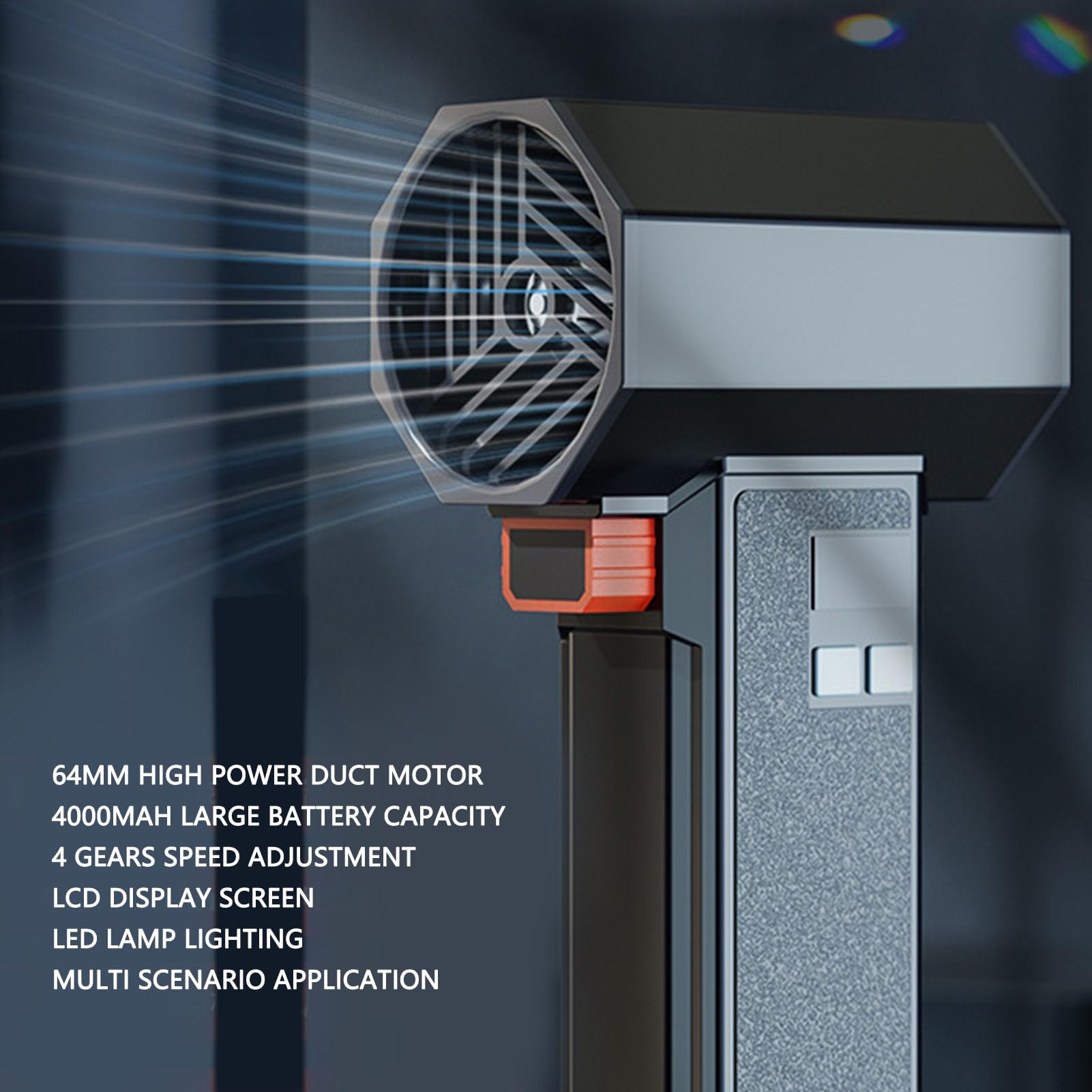 50000RPM 1600g Thrust 64mm Duct Turbine Fan with LED Light - High Speed Brushless Motor 11 Blades Electric Air Duster - 4000mAh Battery 4 Speeds - Perfect for PC Cleaning, Keyboard Dusting, and Electronics Maintenance