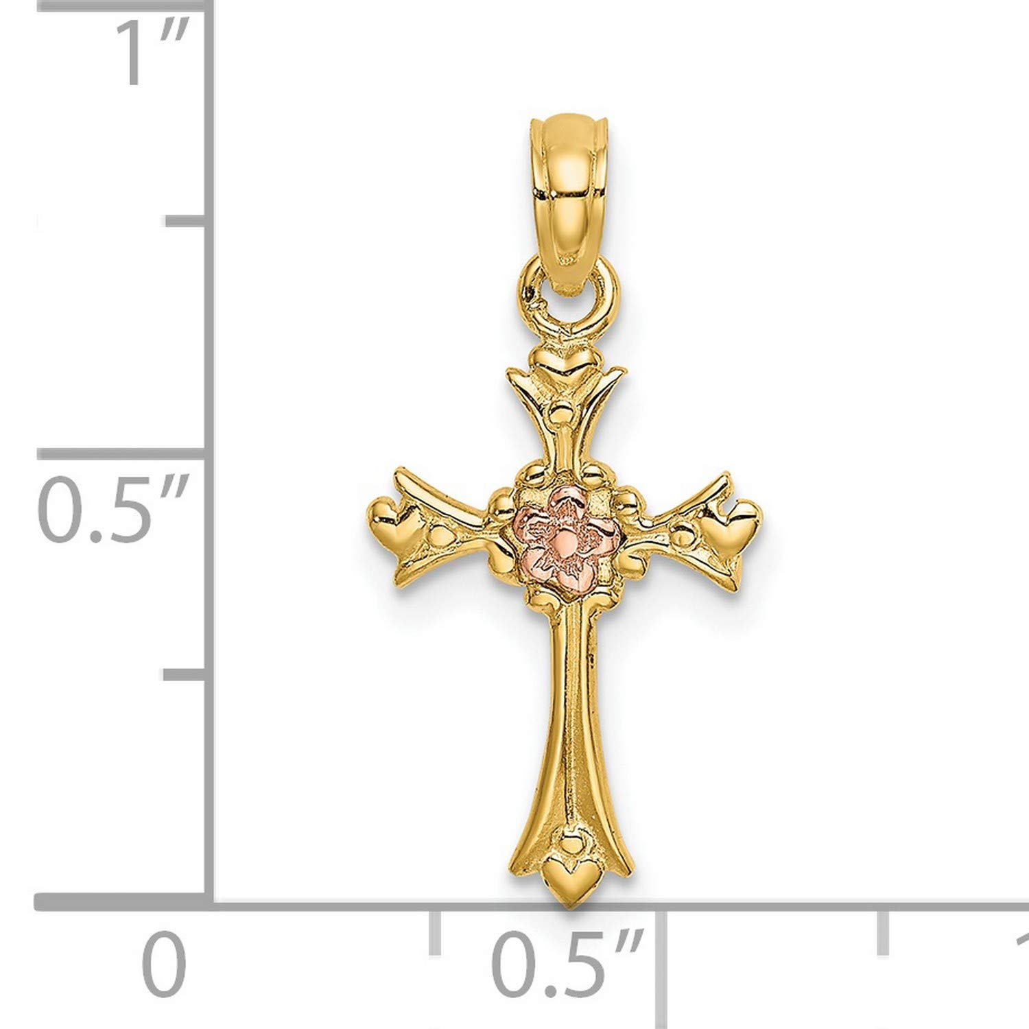 14K Yellow Two-Tone Gold Cross Flower Charm Pendant - Elegant Religious Jewelry for Women, Perfect for Gifts, Weddings & Everyday Wear