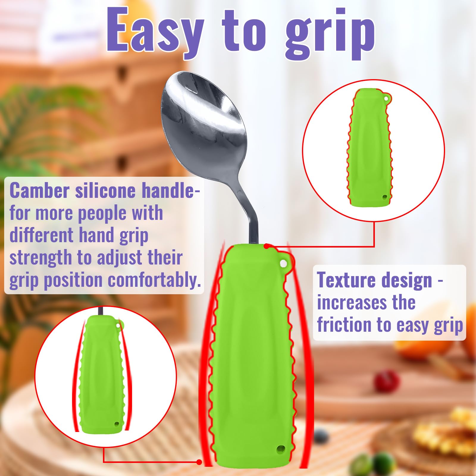Weighted Adaptive Utensils Set - Non-Slip Angled Spoon & Fork for Parkinson's, Arthritis, Elderly & Hand Tremors (Right Hand, 2-Pack, Green) | Easy Grip Silverware for Daily Meals & Assisted Living
