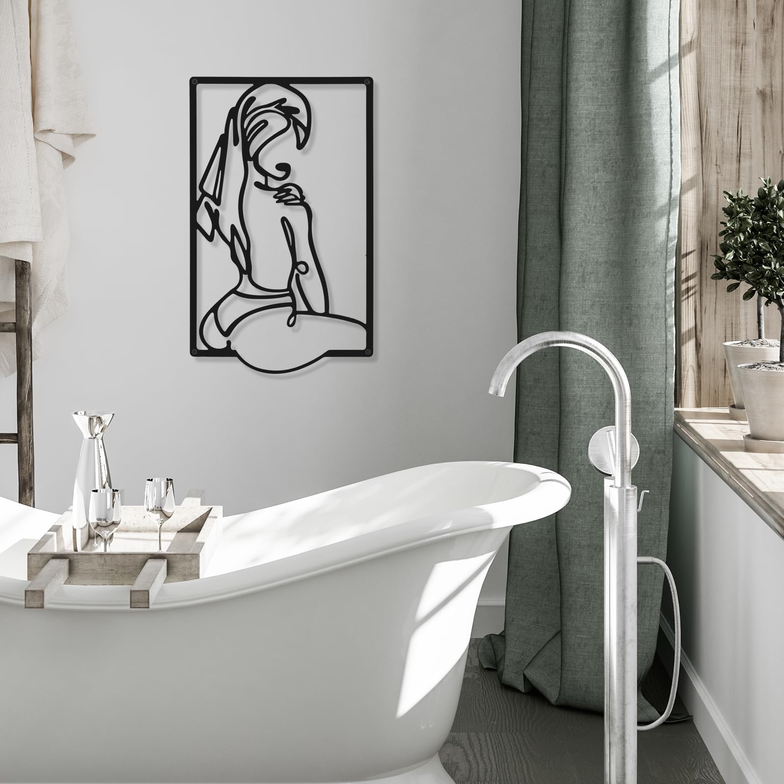 CHENGU 3-Piece Minimalist Abstract Metal Wall Art - Single Line Female Drawing for Home Decor, Kitchen, Bathroom & Living Room | Modern Line Art for Women's Spaces & Housewarming Gifts