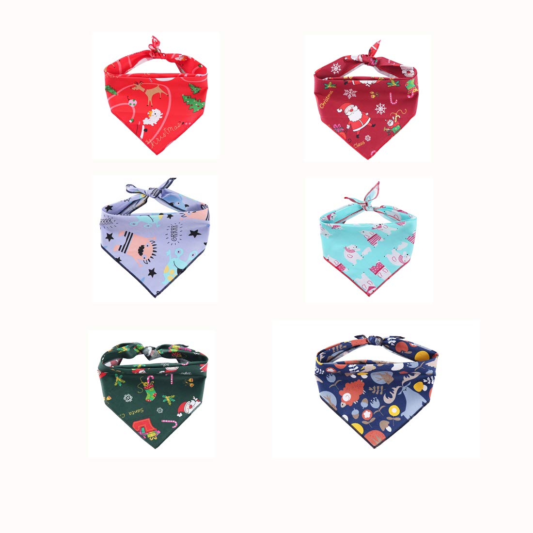 QXQX 6 Pack Reversible Plaid Dog Bandanas - Adjustable Christmas Pet Scarves for Dogs & Cats, Washable Cotton Holiday Bibs (Style 3, S/58x41cm) - Perfect for Christmas Photos, Pet Parties & Festive Gifts