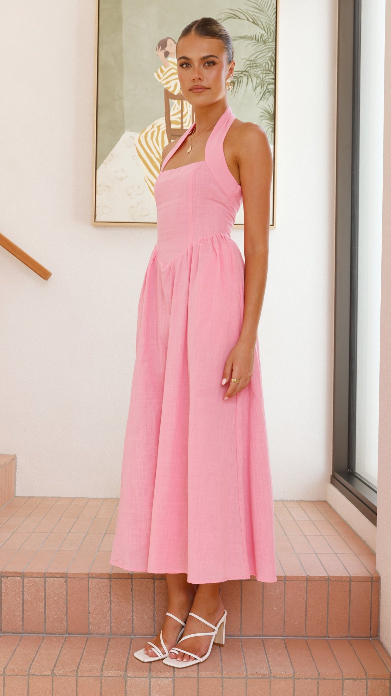 Caden Maxi Dress for Women - Flowy Pink Long Dress with Side Slits, Perfect for Summer, Beach, and Casual Outings