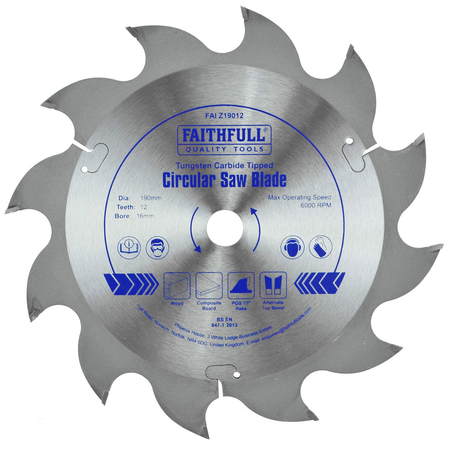 FAIZ19012 190mm TCT Circular Saw Blade with 16mm Bore & 12 Teeth - Perfect for Woodworking, DIY Projects, and Professional Cutting Tasks