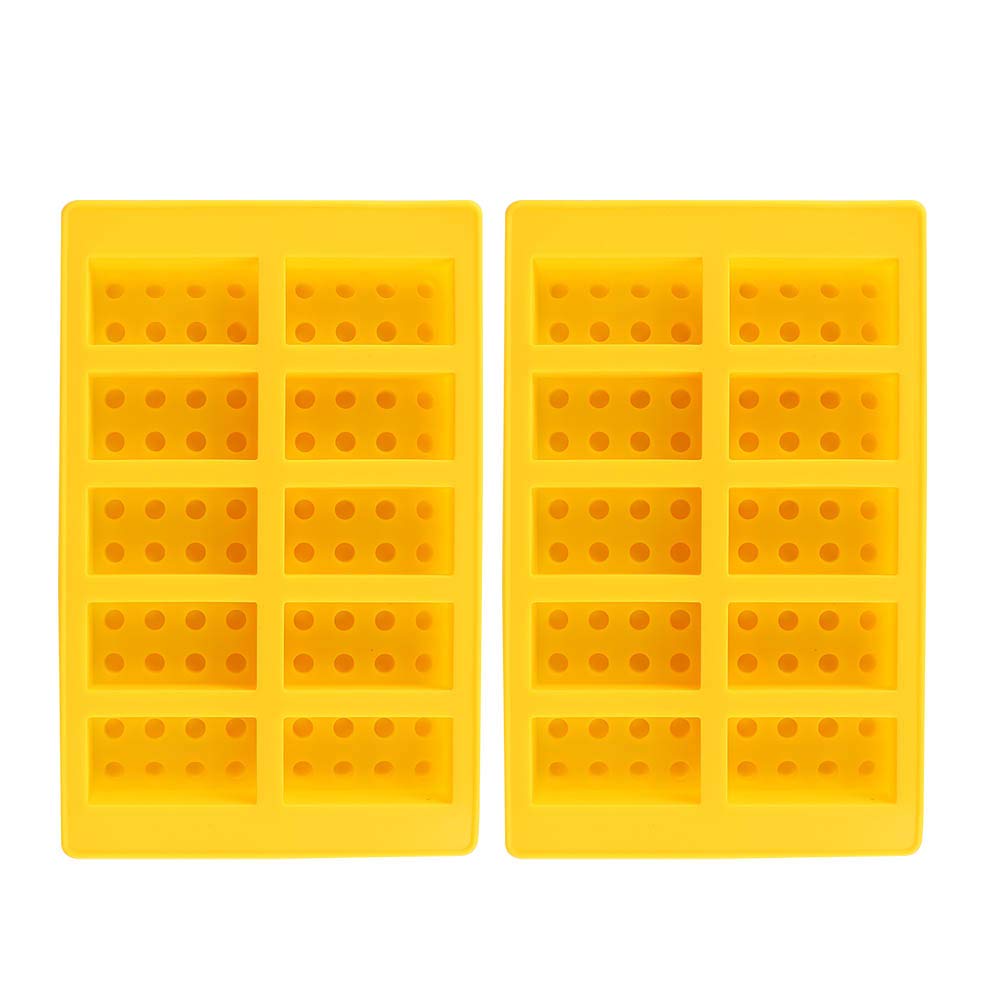 Plplaaobo 2-Pack Silicone Ice Cube Molds - 10 Grid Block Ice Trays for Perfect Cubes | DIY Cocktail & Drink Making Tools (Yellow) | Great for Parties, Home Bars & Iced Beverages