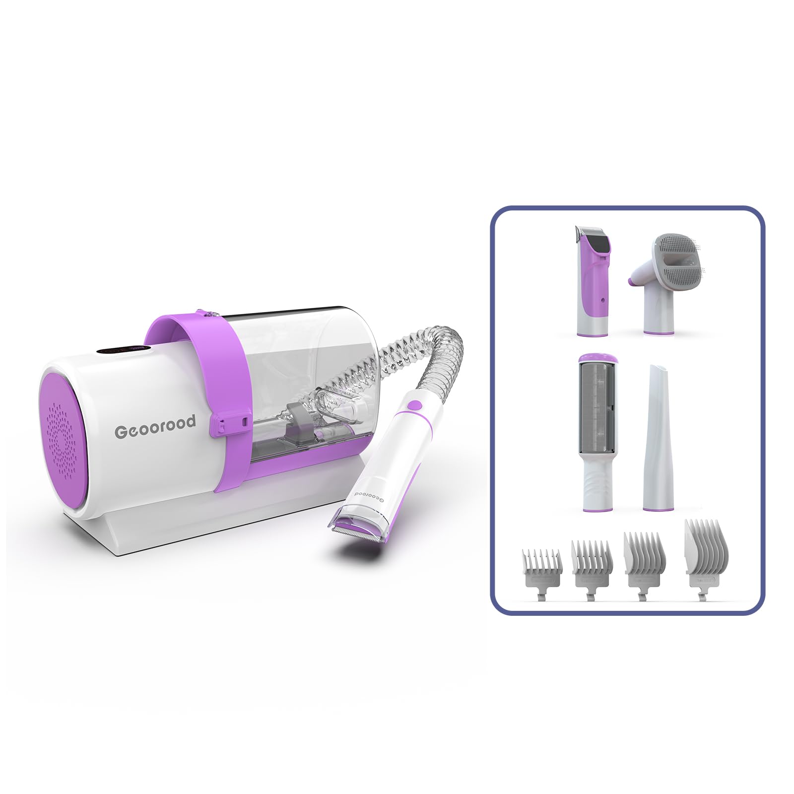 2.5L Large Capacity Pet Hair Vacuum & Grooming Kit with Clipper - Perfect for Shedding Dogs & Cats | Home Cleaning Tools for Pet Hair Removal | Ideal for Carpets, Furniture & Car Interiors (Purple/Pink)