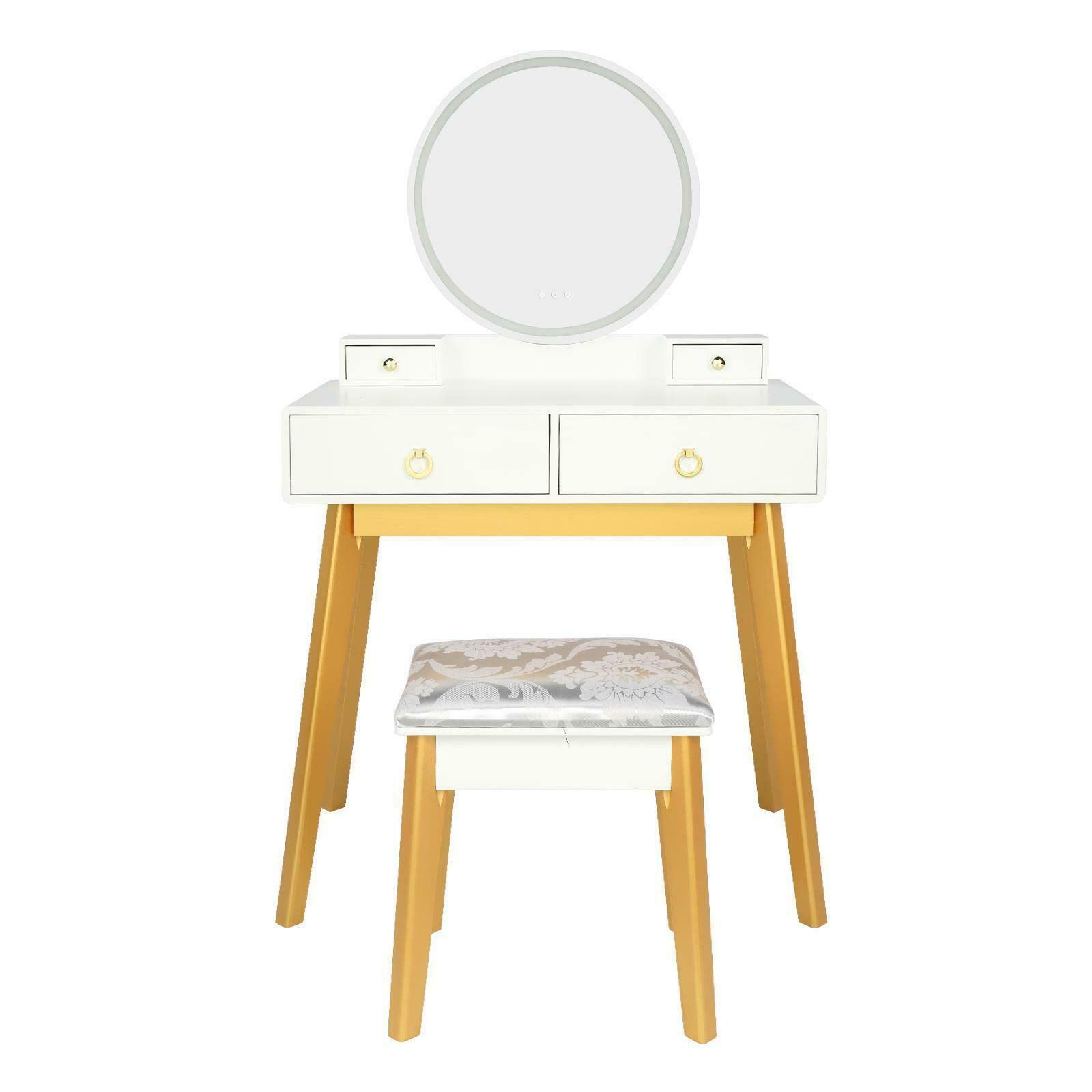 CompreDH Makeup Vanity Dressing Table Set with Stool, LED Mirror & Drawers - Portable Vanity Desk for Bedroom, Dorm or Small Spaces - Perfect for Makeup, Skincare & Hair Styling