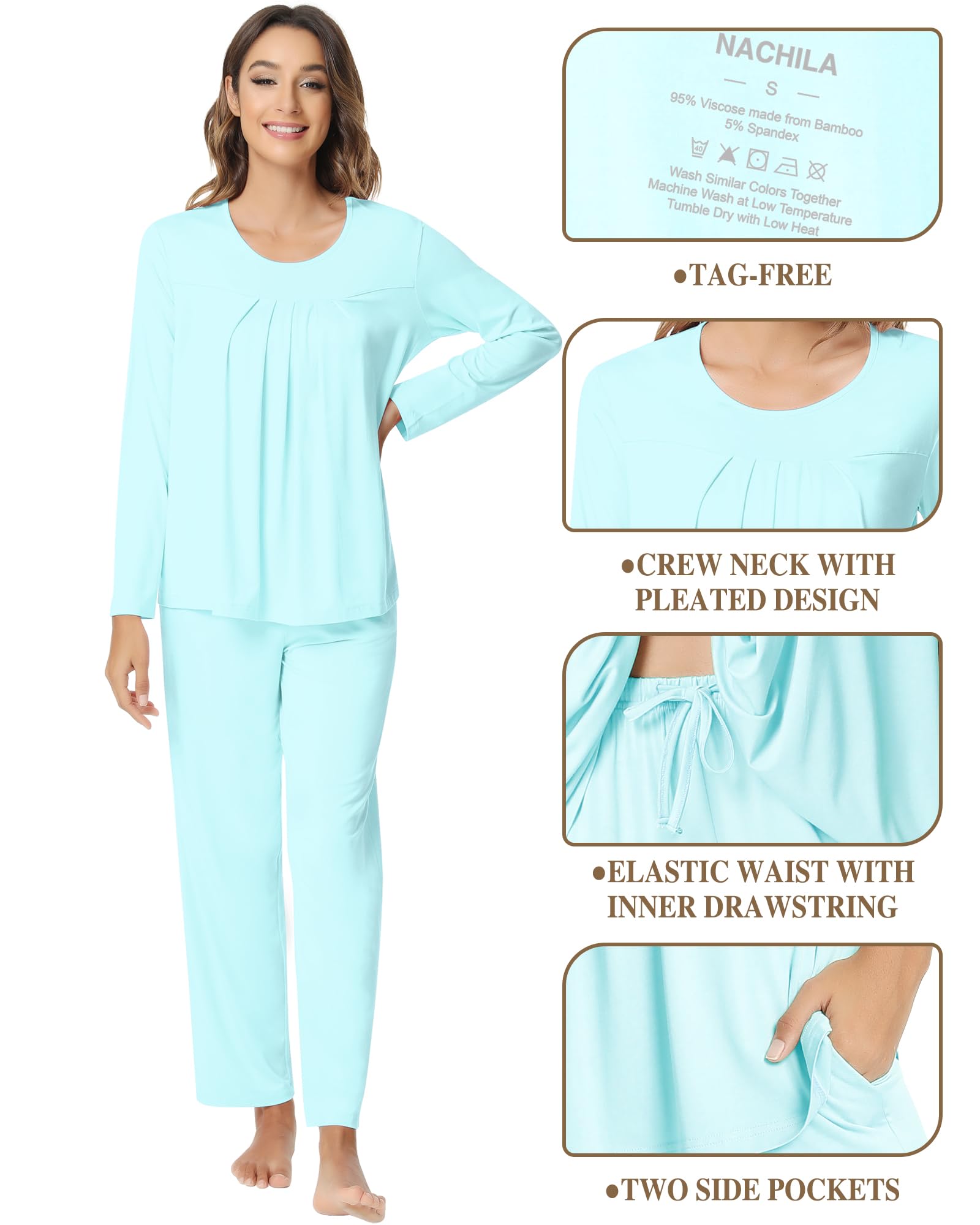 Bamboo Viscose Pajamas for Women - Long Sleeve Comfy Loungewear for Sleep & Relax