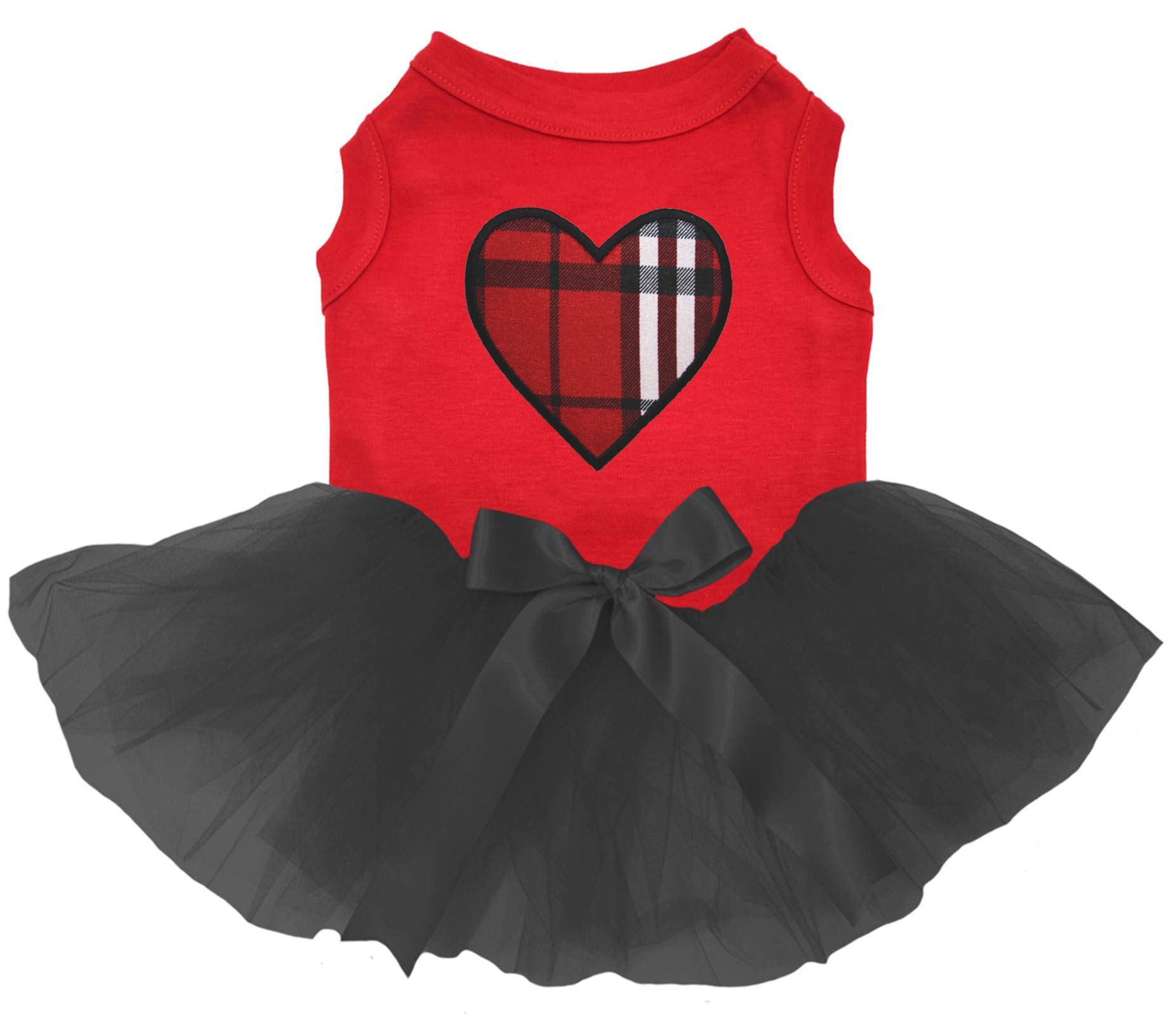 Petitebella Red Plaid Heart Puppy Dog Dress for Small Dogs - Red & Black Large Size - Perfect for Valentine's Day, Christmas & Photo Shoots