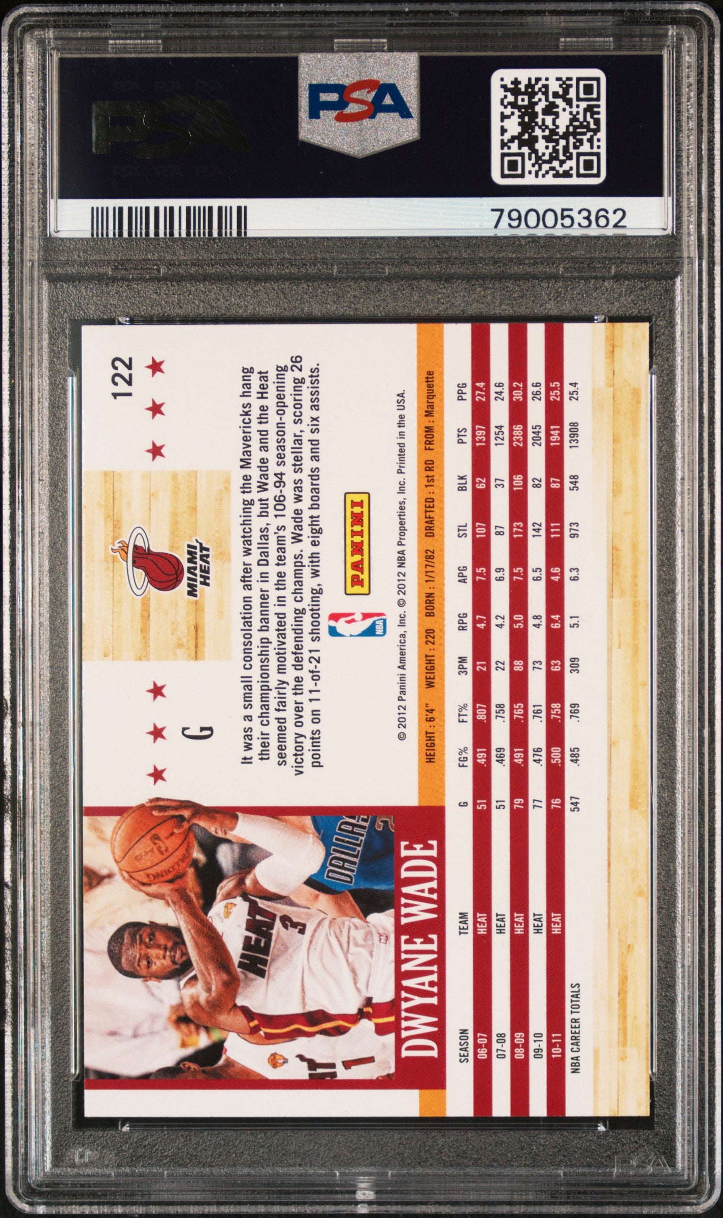 2011 Panini Hoops Dwyane Wade #122 PSA 10 Graded Basketball Card - Perfect for Collectors, Investors & Miami Heat Fans - Display in Home Office, Man Cave or Sports Memorabilia Collection