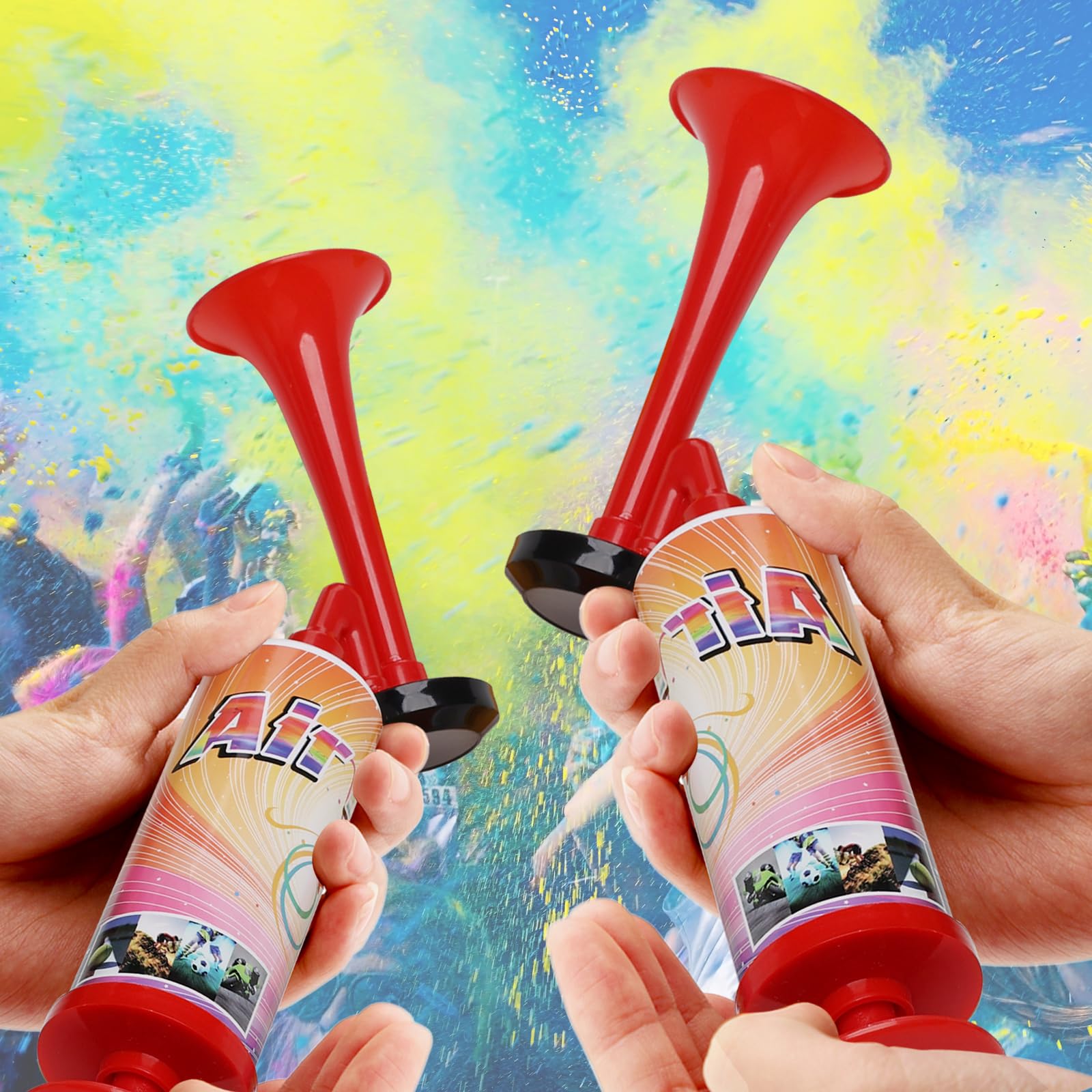 5-Pack Mini Air Horn Hand Pump - Loud Noisemakers for Sporting Events, Parties, Celebrations & Goodie Bags - Fun Birthday Favors for Kids & Adults - Perfect for Football Games, New Year's Eve & Graduation Parties