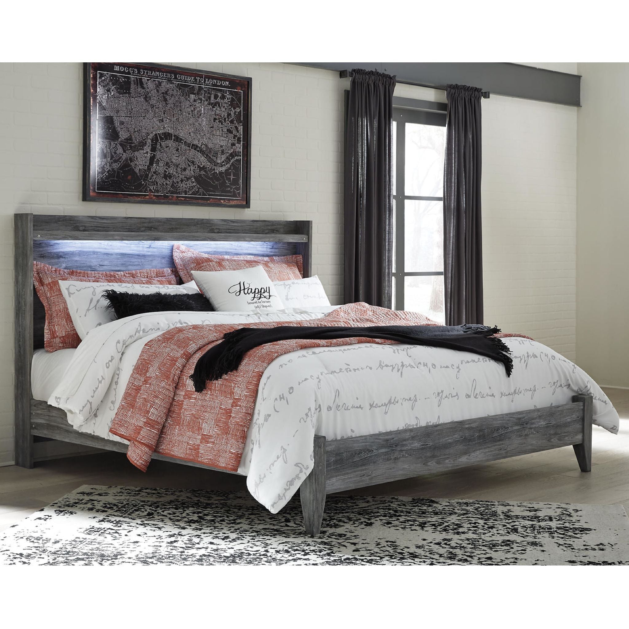 Baystorm 6-Piece King Size Bedroom Set with Panel Headboard - Modern Gray Bed Frame, Nightstands & Dresser for Master Bedroom Decor