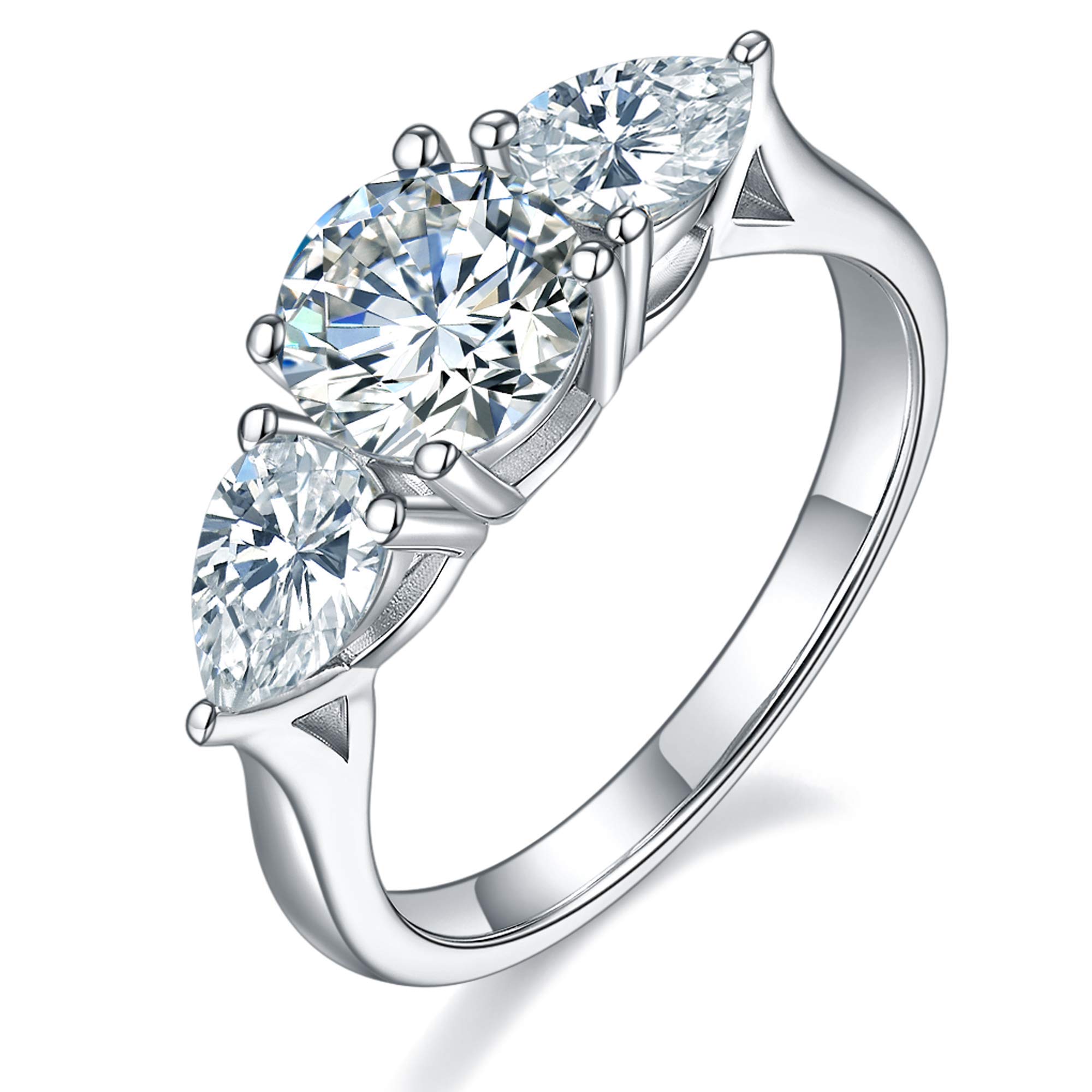 2.66-3ct Moissanite Engagement Rings for Women, 18K White Gold Plated Three Stone Ring, D Color VVS1 Clarity - Perfect for Wedding, Proposal & Anniversary Gifts