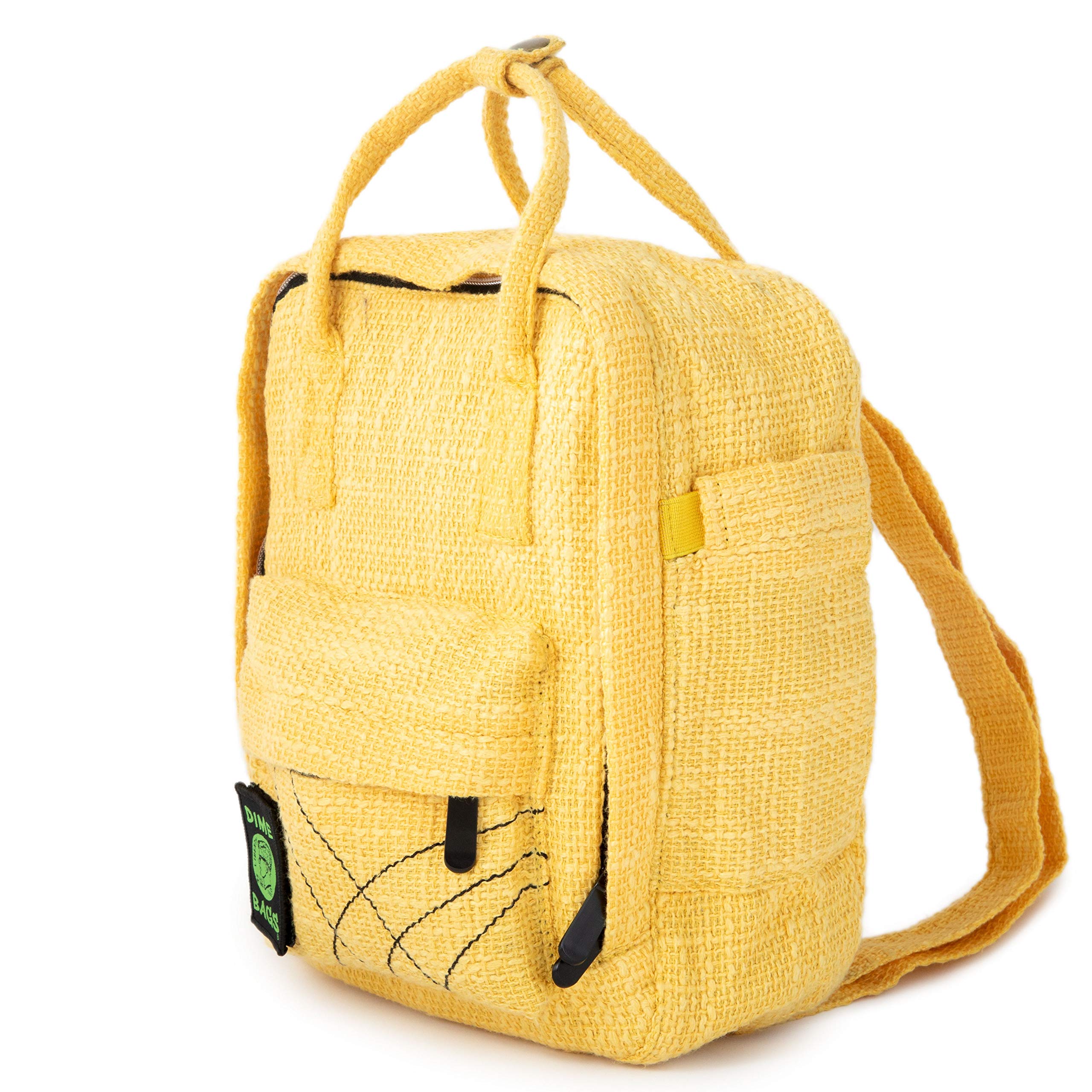 DIME BAGS Mini Hemp Backpack - Small Travel Backpack for Women & Men - Eco-Friendly Yellow Daypack for Hiking, Festival & Daily Use