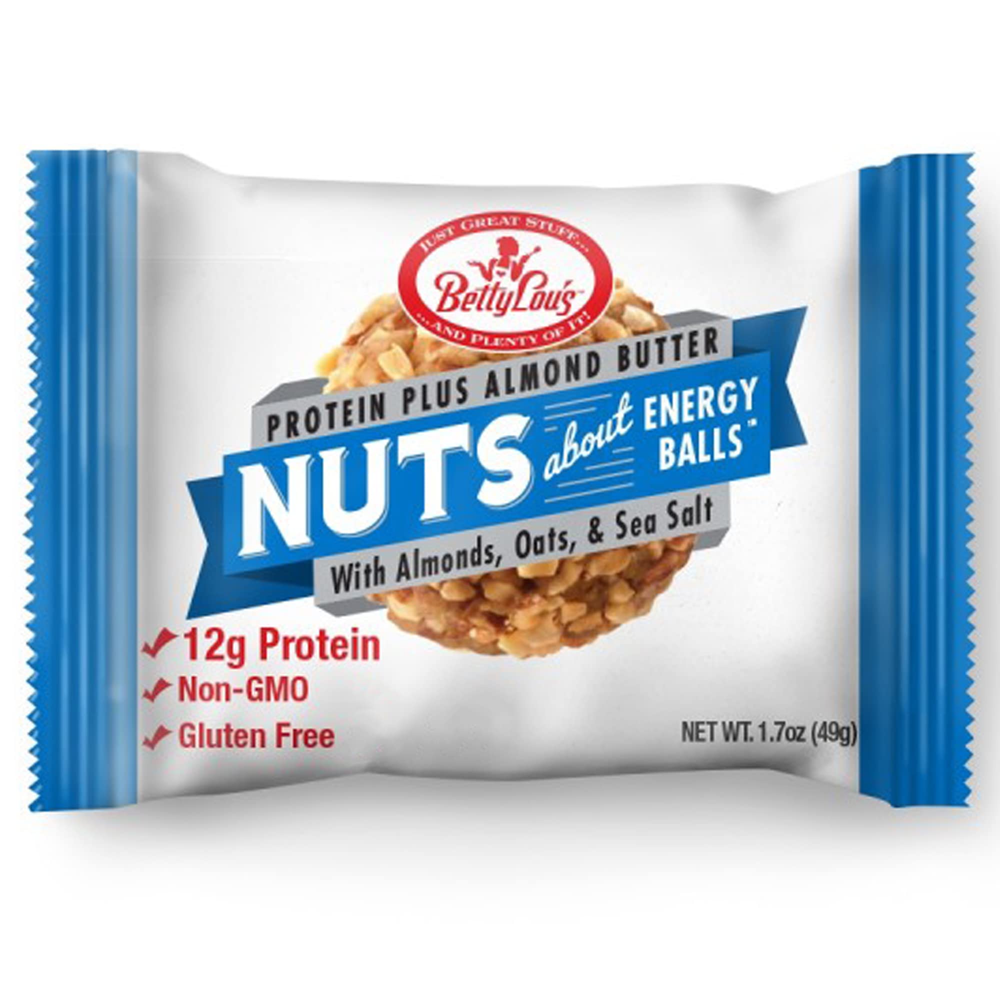 Betty Lou's Protein Almond Butter Energy Balls - Gluten Free, Non GMO, High Fiber, No Refined Sugar - Healthy Snacks for Adults & Kids - 12 Individually Wrapped Balls - Perfect for On-the-Go, Hiking & Lunchboxes