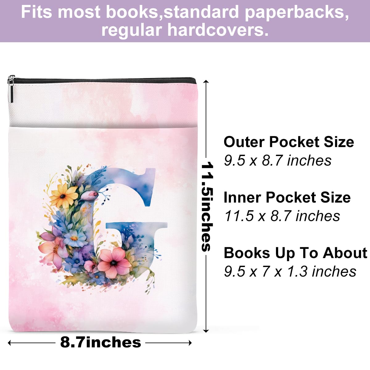 Personalized Floral Book Sleeve with Zipper - Custom Monogrammed Book Cover Protector for Women & Girls | Perfect Gift for Book Lovers, Bachelorette Parties, Bridal Showers, Graduations & Birthdays | Great for Reading, Travel & Daily Commute